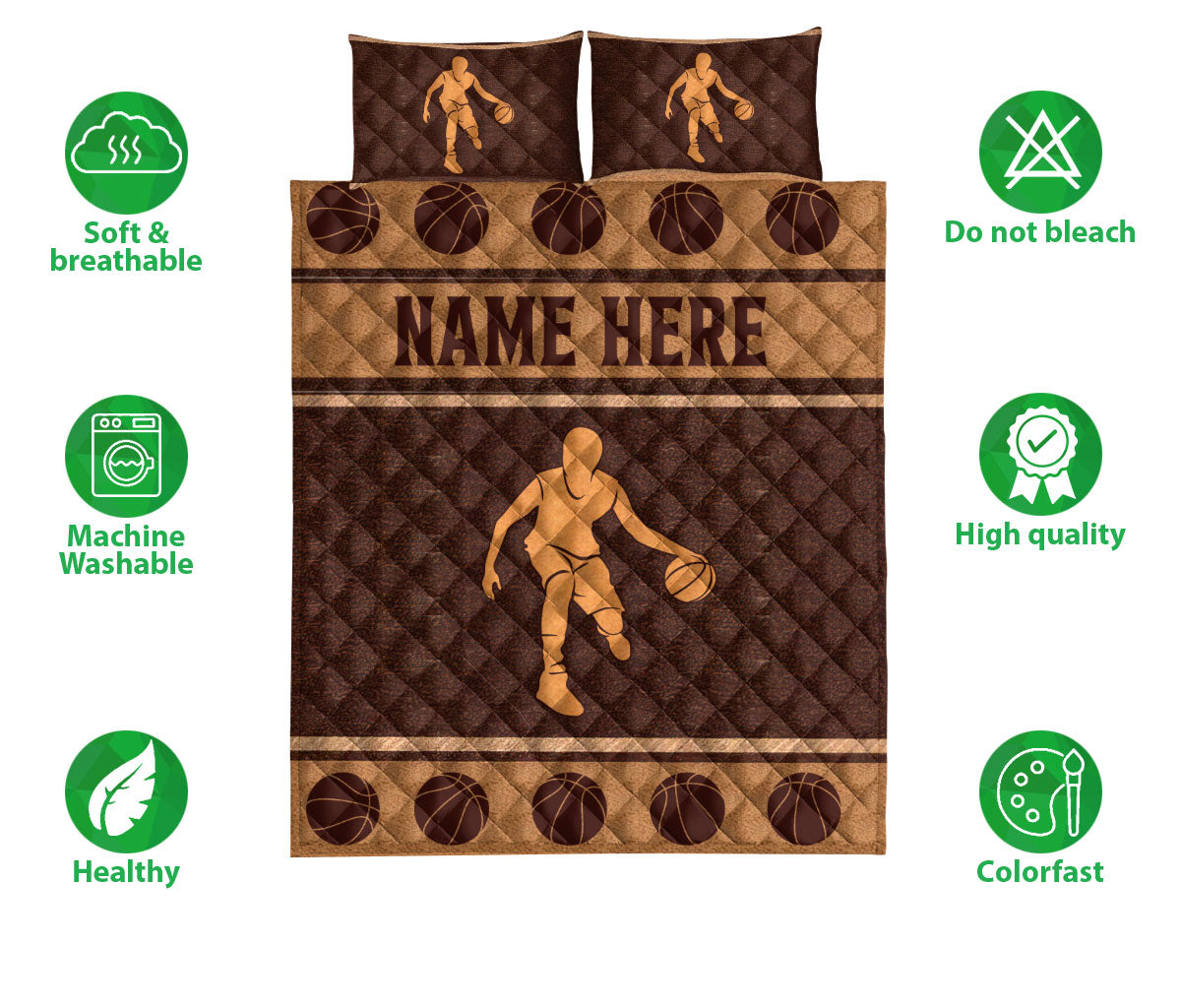 Ohaprints-Quilt-Bed-Set-Pillowcase-Basketball-Brown-Pattern-Gift-For-Sport-Custom-Personalized-Name-Blanket-Bedspread-Bedding-3397-Double (70'' x 80'')