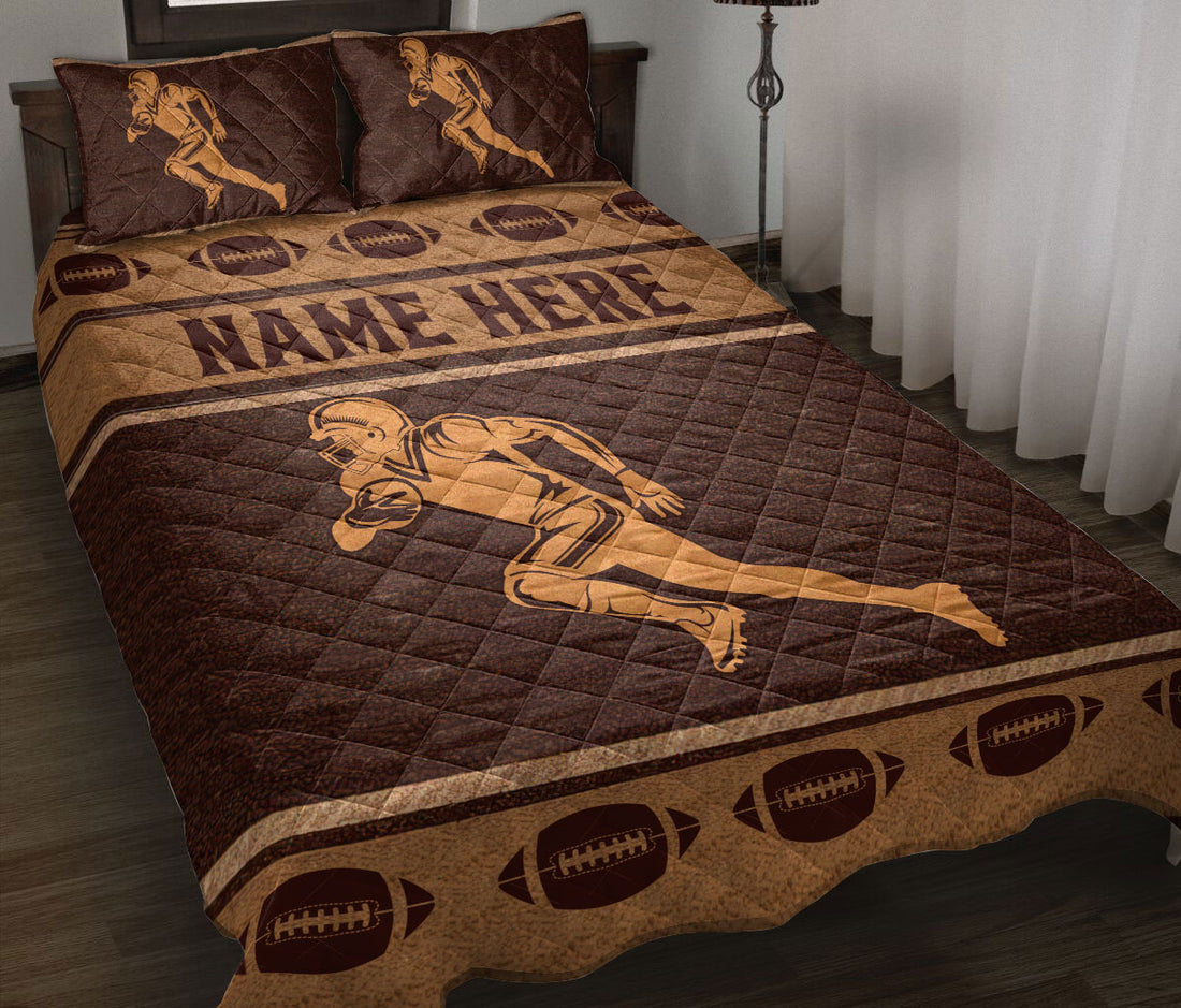 Ohaprints-Quilt-Bed-Set-Pillowcase-Football-Player-Brown-Pattern-Gift-For-Sport-Lover-Custom-Personalized-Name-Blanket-Bedspread-Bedding-3136-Throw (55'' x 60'')