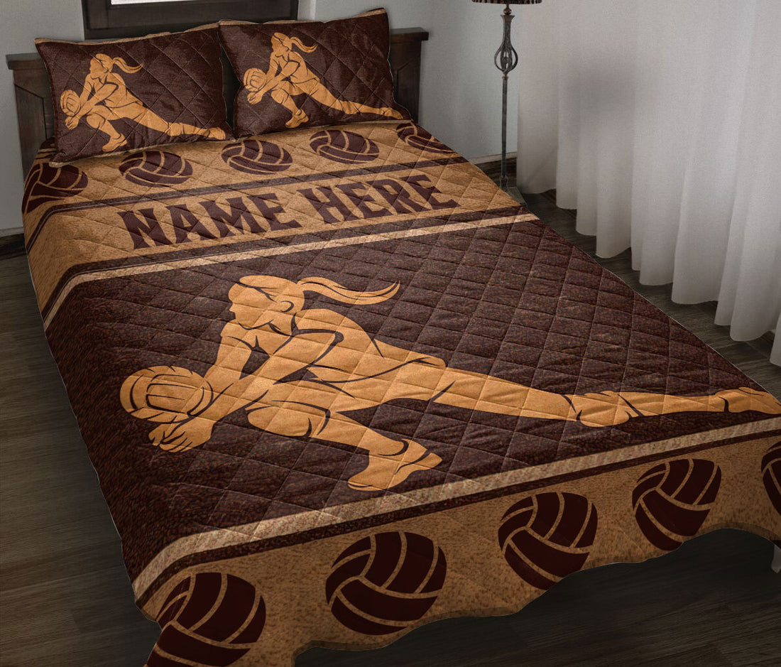 Ohaprints-Quilt-Bed-Set-Pillowcase-Volleyball-Player-Brown-Gift-Sport-Lover-Custom-Personalized-Name-Blanket-Bedspread-Bedding-3421-Throw (55'' x 60'')