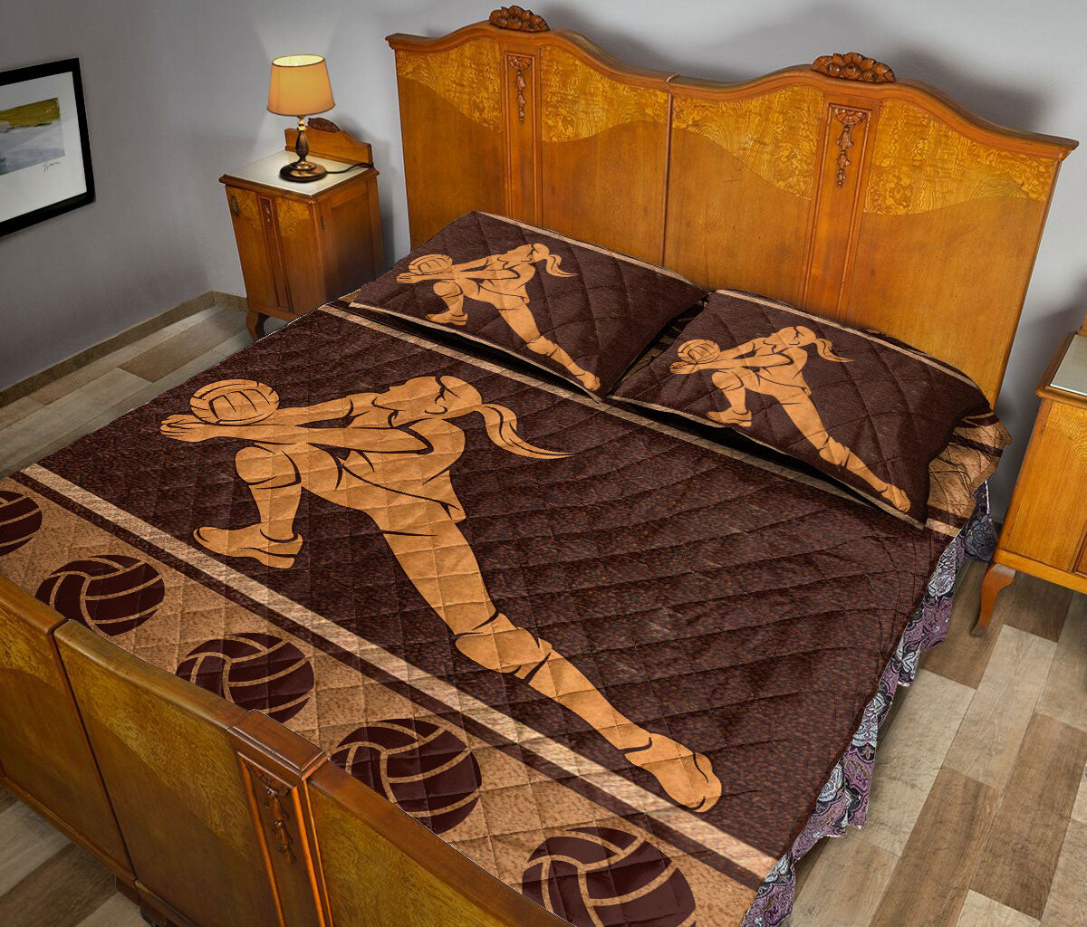 Ohaprints-Quilt-Bed-Set-Pillowcase-Volleyball-Player-Brown-Gift-Sport-Lover-Custom-Personalized-Name-Blanket-Bedspread-Bedding-3421-King (90'' x 100'')