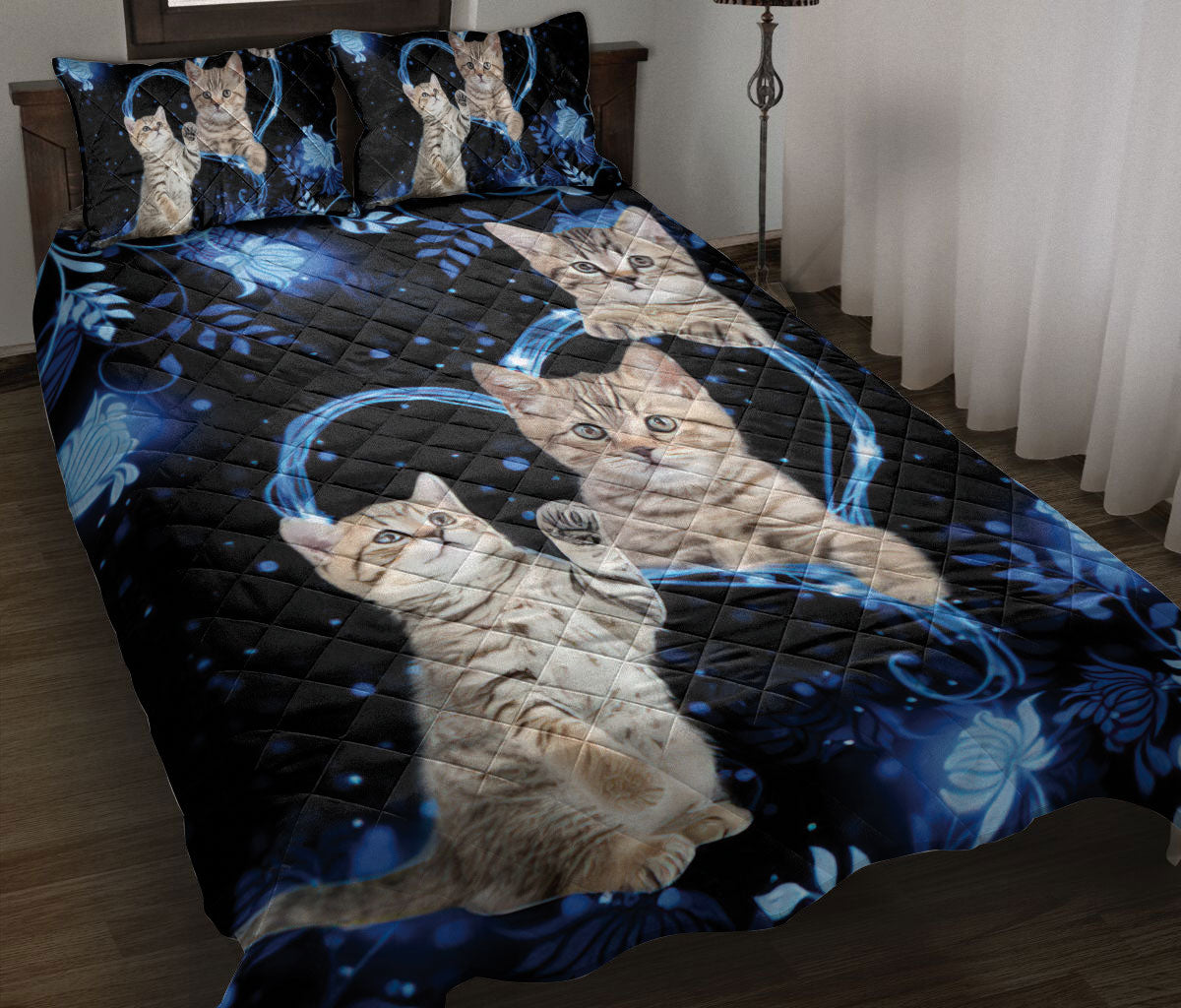 Ohaprints-Quilt-Bed-Set-Pillowcase-Tabby-Cat-Blue-Heart-Floral-Pattern-Unique-Gift-For-Cat-Kitten-Lover-Blanket-Bedspread-Bedding-2037-Throw (55'' x 60'')