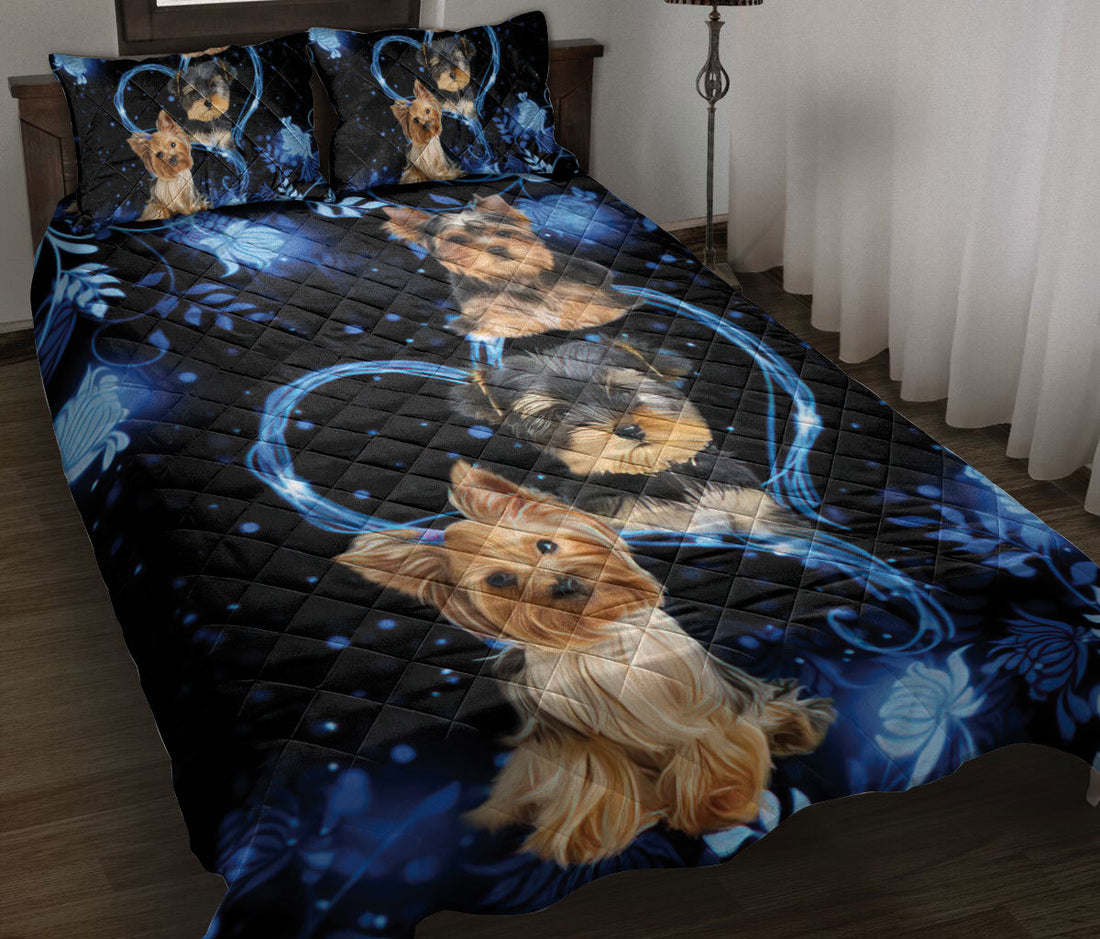 Ohaprints-Quilt-Bed-Set-Pillowcase-Yorkshire-Terrier-Yorkie-Shorkie-Blue-Heart-Floral-Unique-Gift-For-Dog-Lover-Blanket-Bedspread-Bedding-1320-Throw (55'' x 60'')
