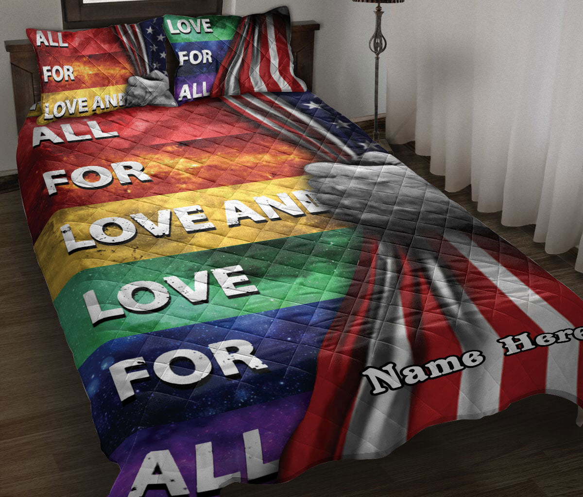 Ohaprints-Quilt-Bed-Set-Pillowcase-Lgbt-Lgbtq-All-For-Love-And-Love-For-All-Pride-Custom-Personalized-Name-Blanket-Bedspread-Bedding-1452-Throw (55'' x 60'')