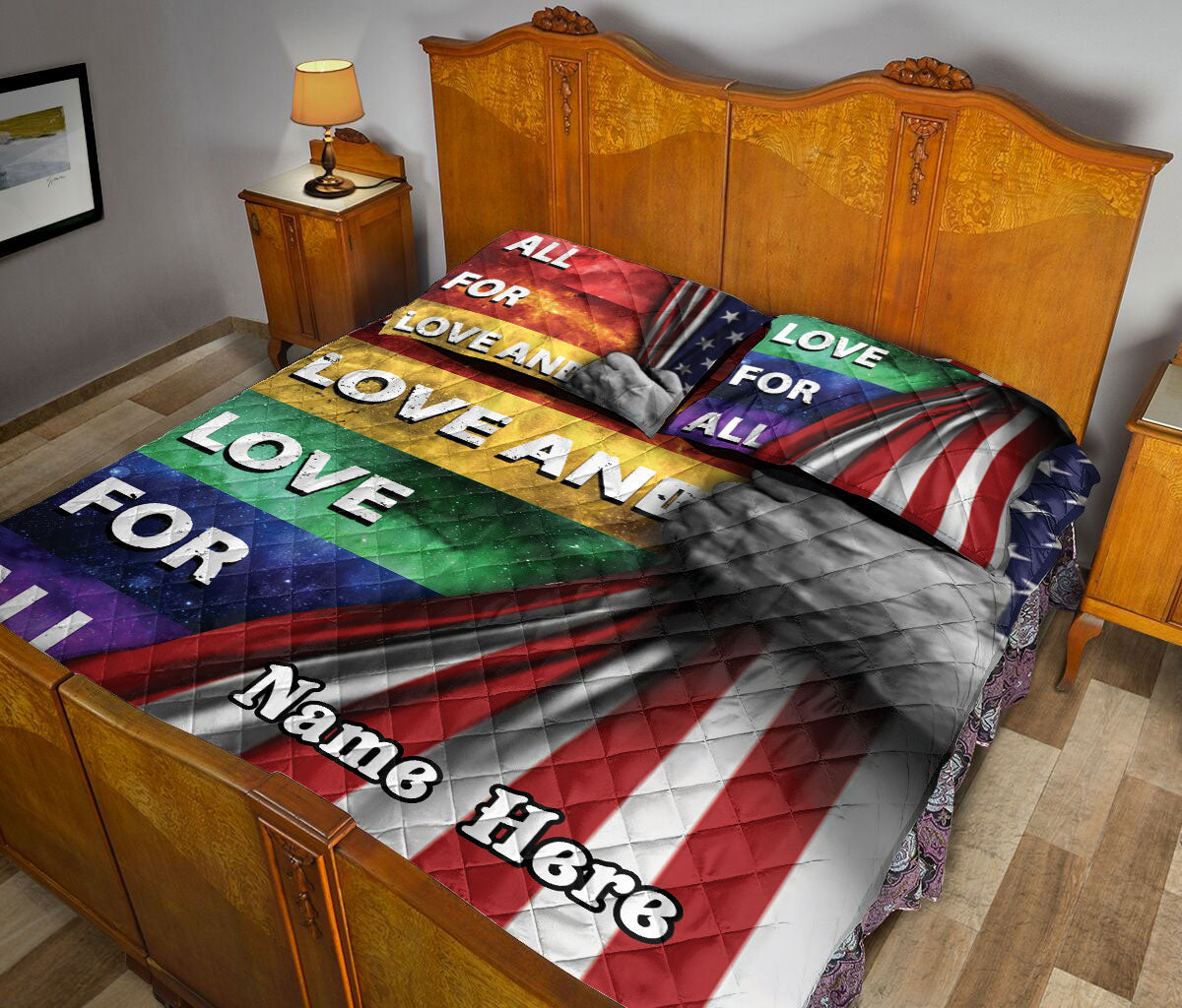 Ohaprints-Quilt-Bed-Set-Pillowcase-Lgbt-Lgbtq-All-For-Love-And-Love-For-All-Pride-Custom-Personalized-Name-Blanket-Bedspread-Bedding-1452-Queen (80'' x 90'')