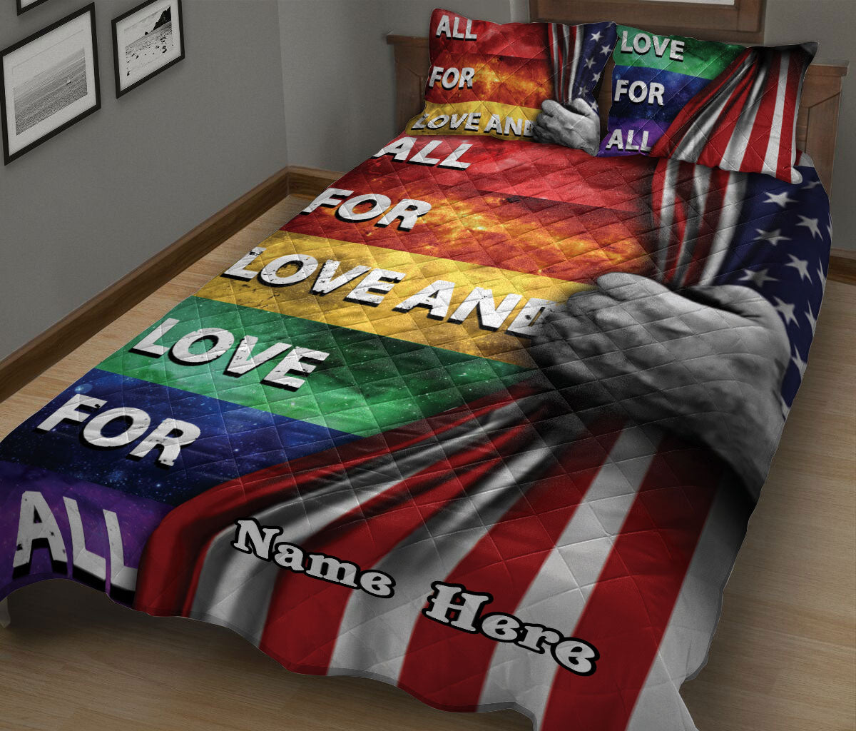 Ohaprints-Quilt-Bed-Set-Pillowcase-Lgbt-Lgbtq-All-For-Love-And-Love-For-All-Pride-Custom-Personalized-Name-Blanket-Bedspread-Bedding-1452-King (90'' x 100'')