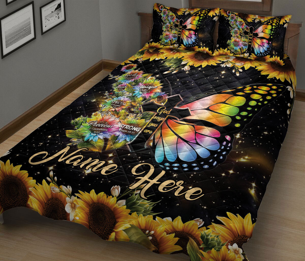 Ohaprints-Quilt-Bed-Set-Pillowcase-God-Says-You-Are-Faith-Jesus-Butterfly-Sunflower-Gift-Custom-Personalized-Name-Blanket-Bedspread-Bedding-2991-King (90'' x 100'')