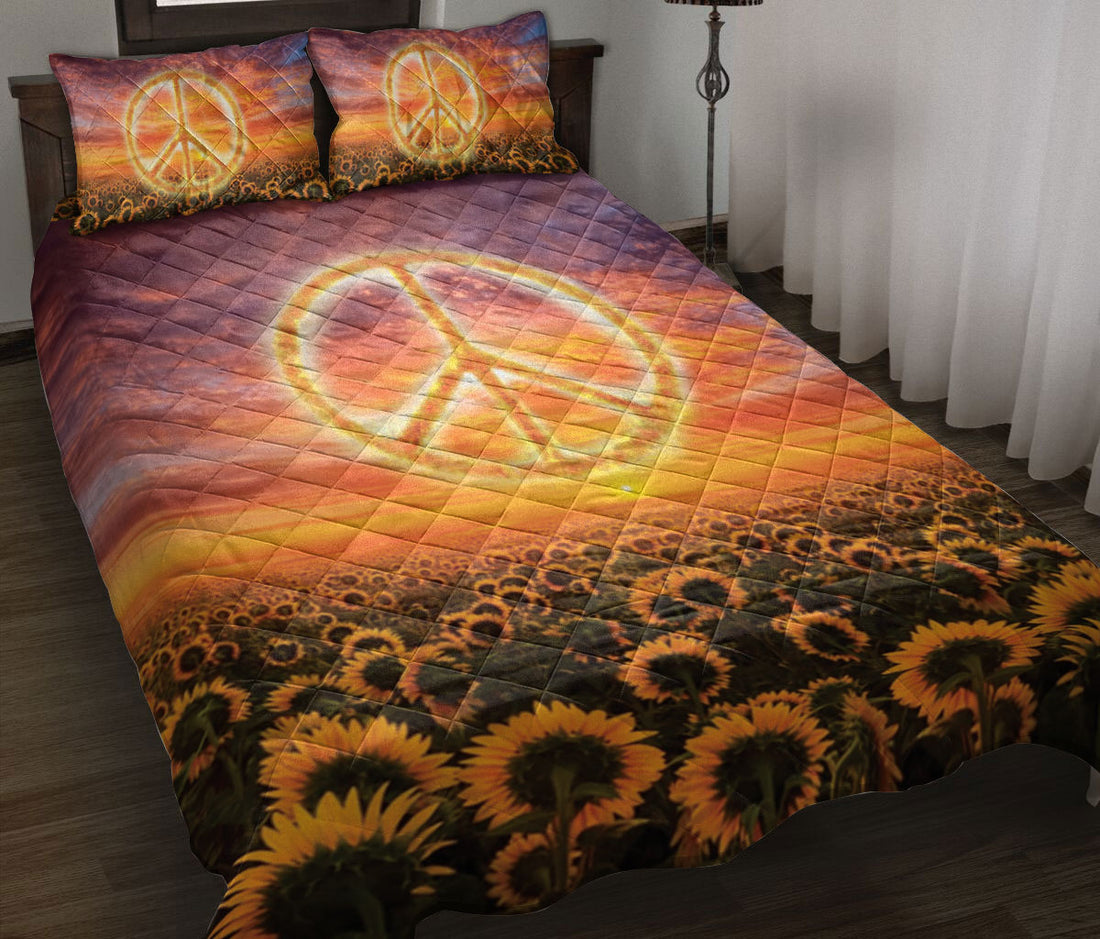 Ohaprints-Quilt-Bed-Set-Pillowcase-Hippie-Peace-Sign-Yellow-Sunflower-Sunset-Sky-Floral-Blanket-Bedspread-Bedding-1200-Throw (55'' x 60'')