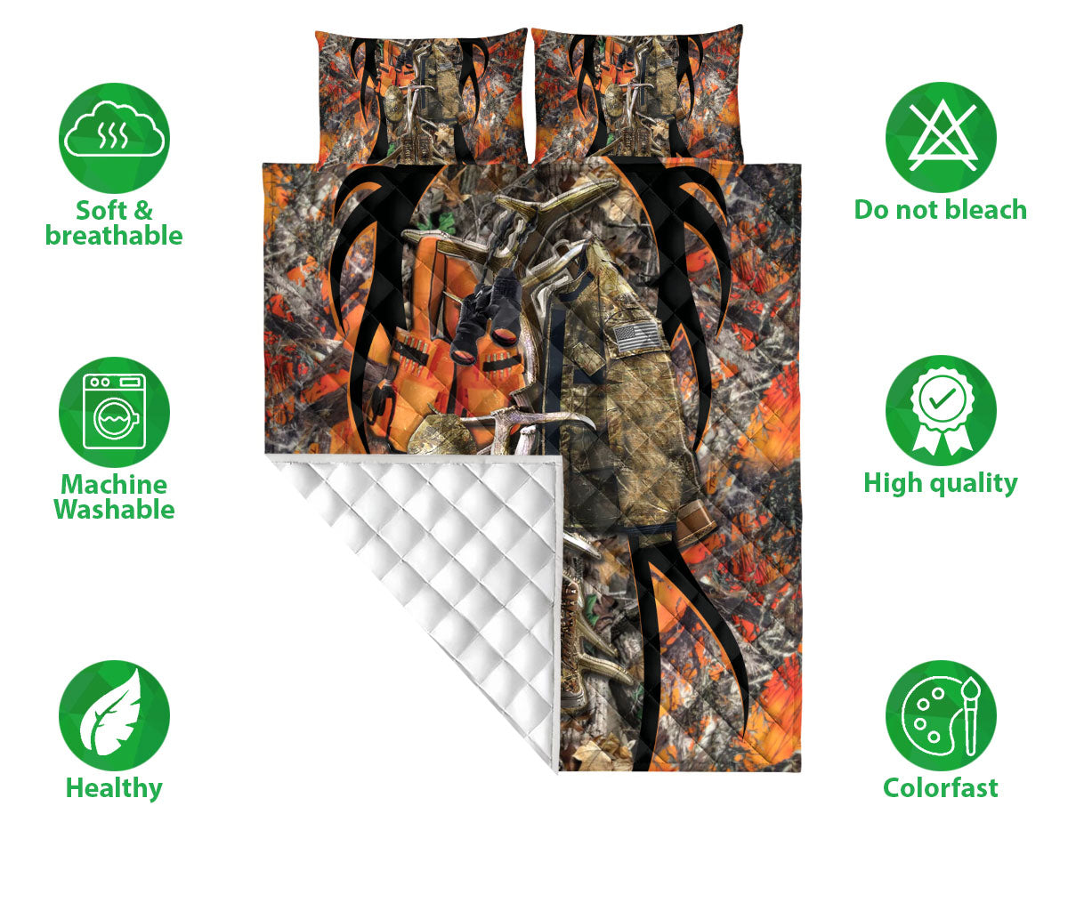 Ohaprints-Quilt-Bed-Set-Pillowcase-Deer-Hunting-Jacket-Orange-Camo-Camouflage-Pattern-Unique-Gift-Blanket-Bedspread-Bedding-1201-Double (70'' x 80'')