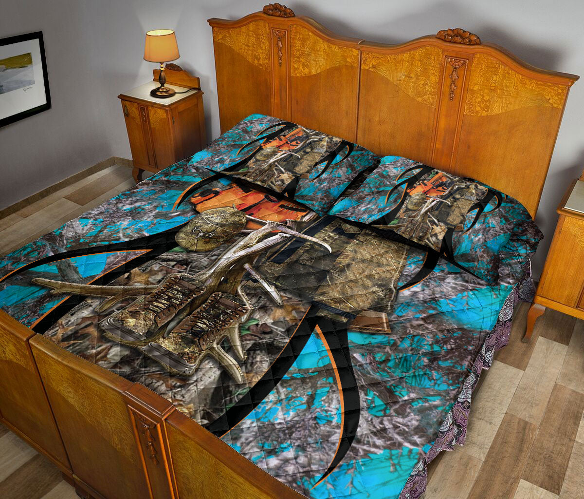 Ohaprints-Quilt-Bed-Set-Pillowcase-Deer-Hunting-Jacket-Blue-Camo-Camouflage-Pattern-Unique-Gift-Blanket-Bedspread-Bedding-1788-Queen (80'' x 90'')