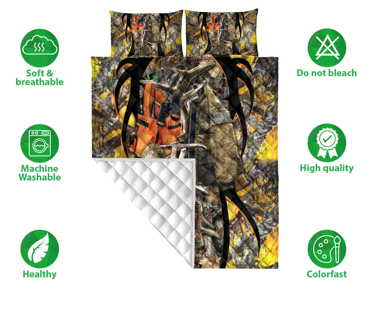 Ohaprints-Quilt-Bed-Set-Pillowcase-Deer-Hunting-Jacket-Yellow-Camo-Camouflage-Pattern-Unique-Gift-Blanket-Bedspread-Bedding-2377-Double (70'' x 80'')