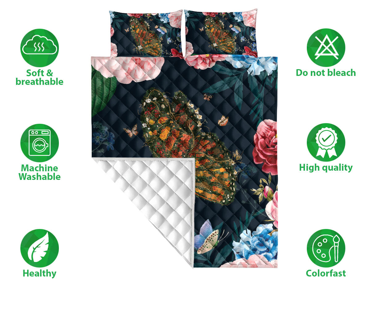 Ohaprints-Quilt-Bed-Set-Pillowcase-Butterfly-Find-My-Soul-Flower-Garden-Floral-Pattern-Gift-For-Butterfly-Lover-Blanket-Bedspread-Bedding-1202-Double (70'' x 80'')