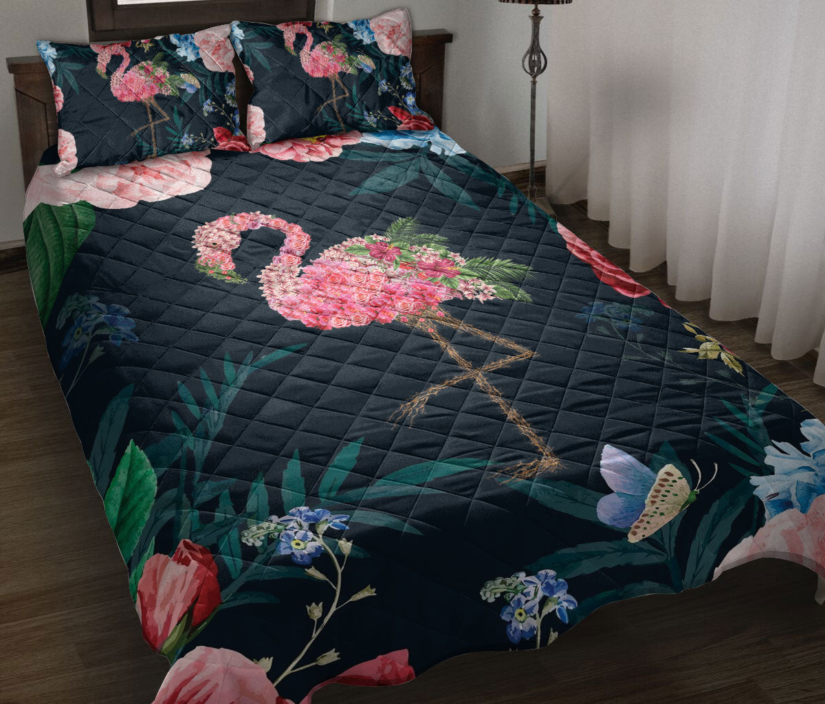 Ohaprints-Quilt-Bed-Set-Pillowcase-Flamingo-Find-My-Soul-Flower-Garden-Floral-Pattern-Gift-For-Animal-Lover-Blanket-Bedspread-Bedding-1789-Throw (55'' x 60'')