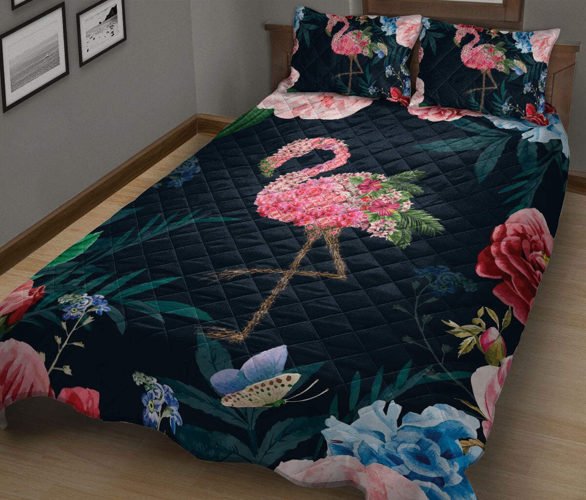 Ohaprints-Quilt-Bed-Set-Pillowcase-Flamingo-Find-My-Soul-Flower-Garden-Floral-Pattern-Gift-For-Animal-Lover-Blanket-Bedspread-Bedding-1789-King (90'' x 100'')