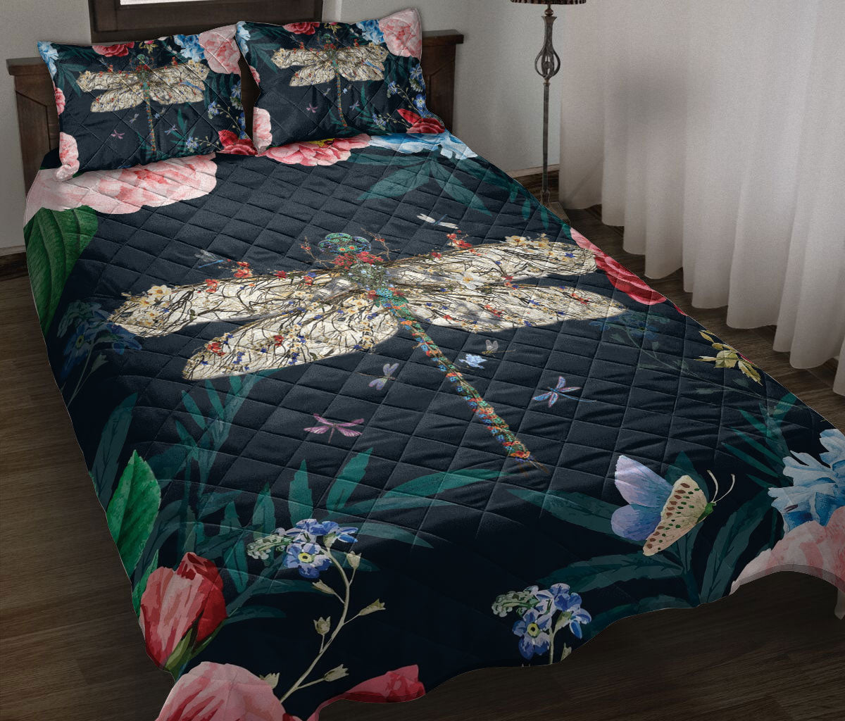 Ohaprints-Quilt-Bed-Set-Pillowcase-Dragonfly-Find-My-Soul-Flower-Garden-Floral-Pattern-Gift-For-Animal-Lover-Blanket-Bedspread-Bedding-2378-Throw (55'' x 60'')