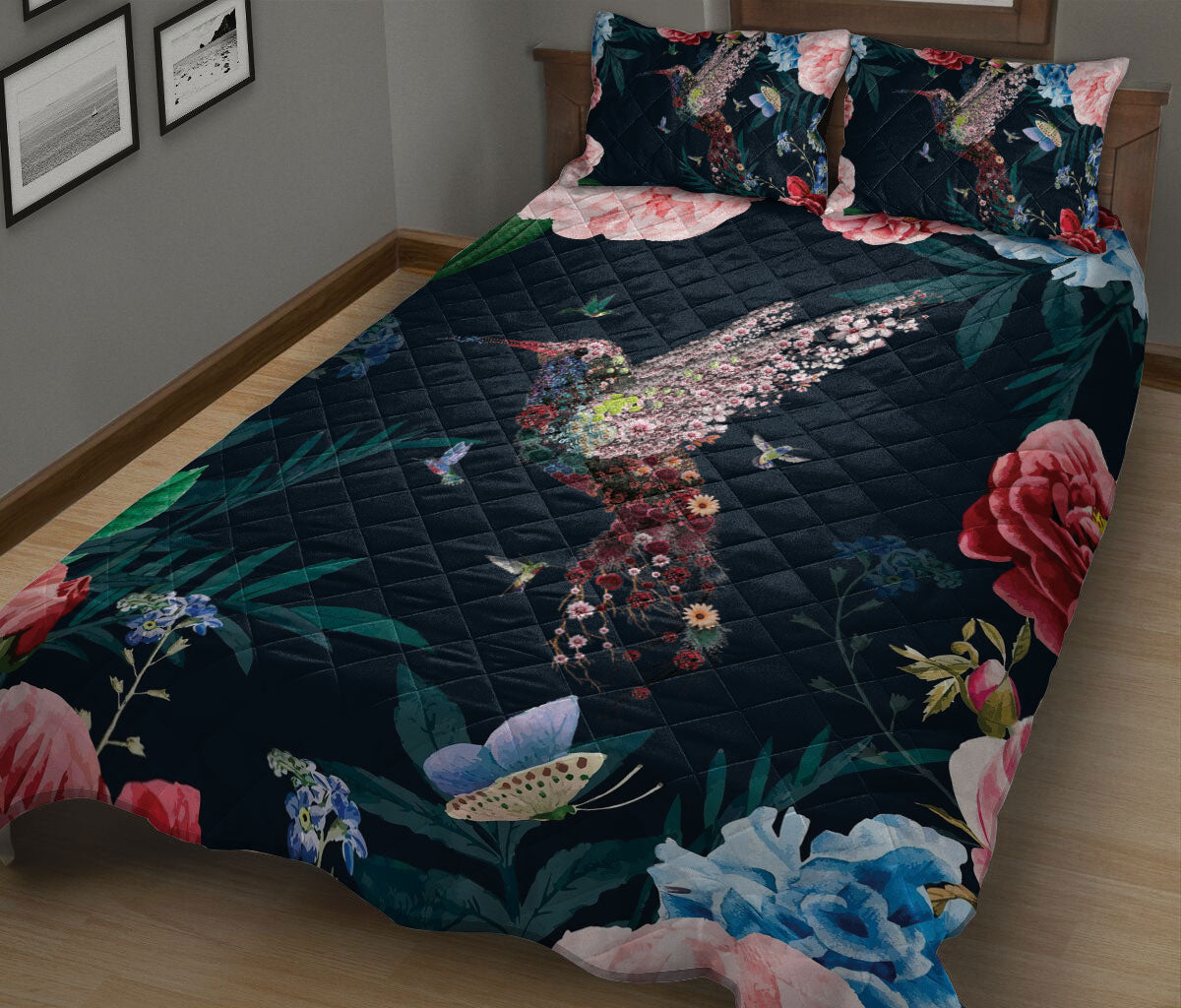 Ohaprints-Quilt-Bed-Set-Pillowcase-Hummingbird-Find-My-Soul-Flower-Garden-Floral-Pattern-Gift-For-Animal-Lover-Blanket-Bedspread-Bedding-1203-King (90'' x 100'')