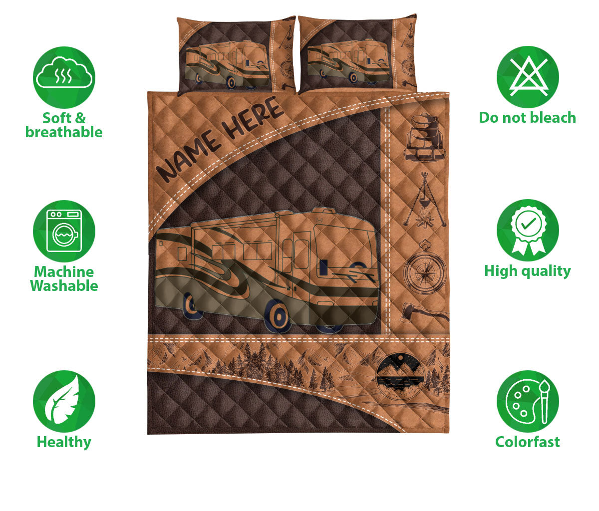 Ohaprints-Quilt-Bed-Set-Pillowcase-Camping-Lover-Camper-Class-A-Brown-Gift-Custom-Personalized-Name-Blanket-Bedspread-Bedding-3693-Double (70'' x 80'')