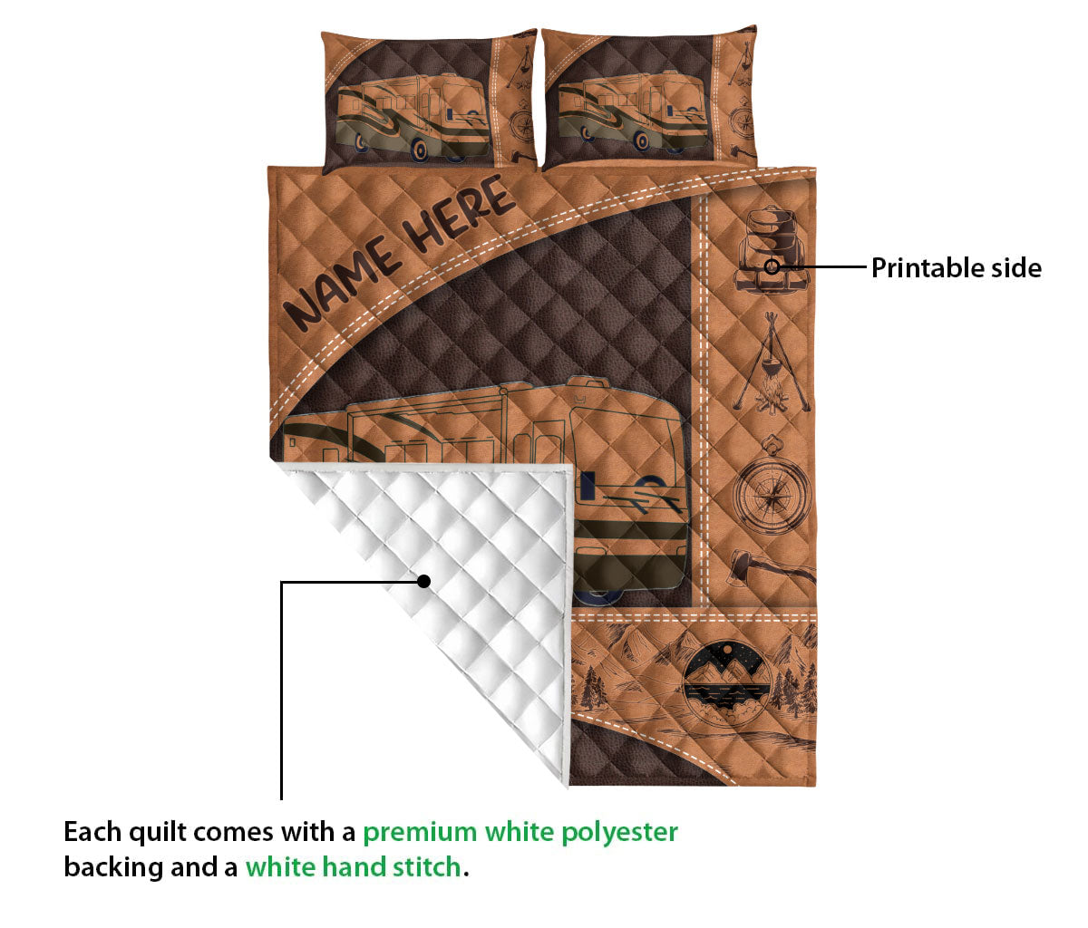 Ohaprints-Quilt-Bed-Set-Pillowcase-Camping-Lover-Camper-Class-A-Brown-Gift-Custom-Personalized-Name-Blanket-Bedspread-Bedding-3693-Queen (80'' x 90'')