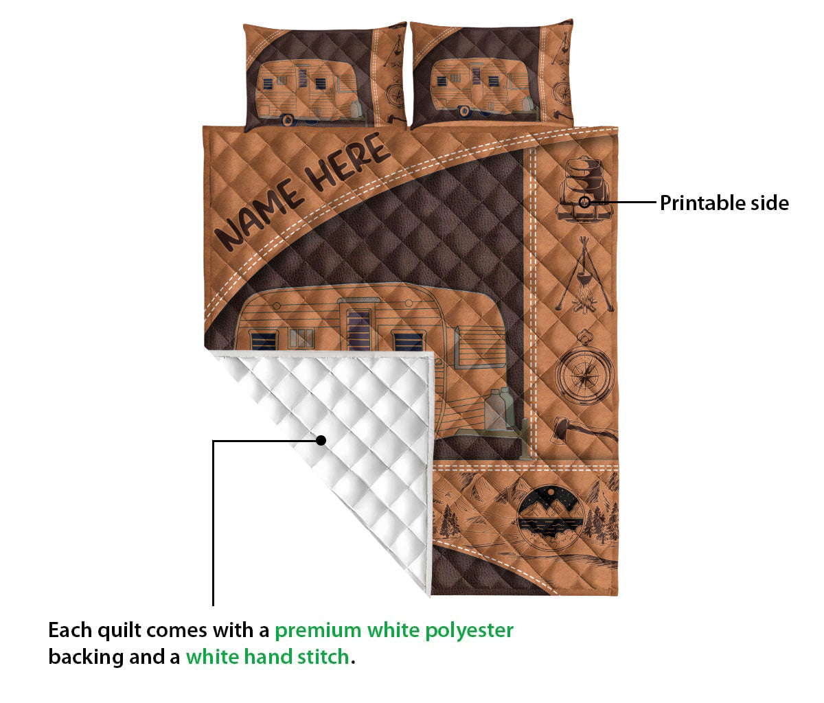 Ohaprints-Quilt-Bed-Set-Pillowcase-Camping-Lover-Camper-Vintage-Trailer-Brown-Custom-Personalized-Name-Blanket-Bedspread-Bedding-3694-Queen (80'' x 90'')