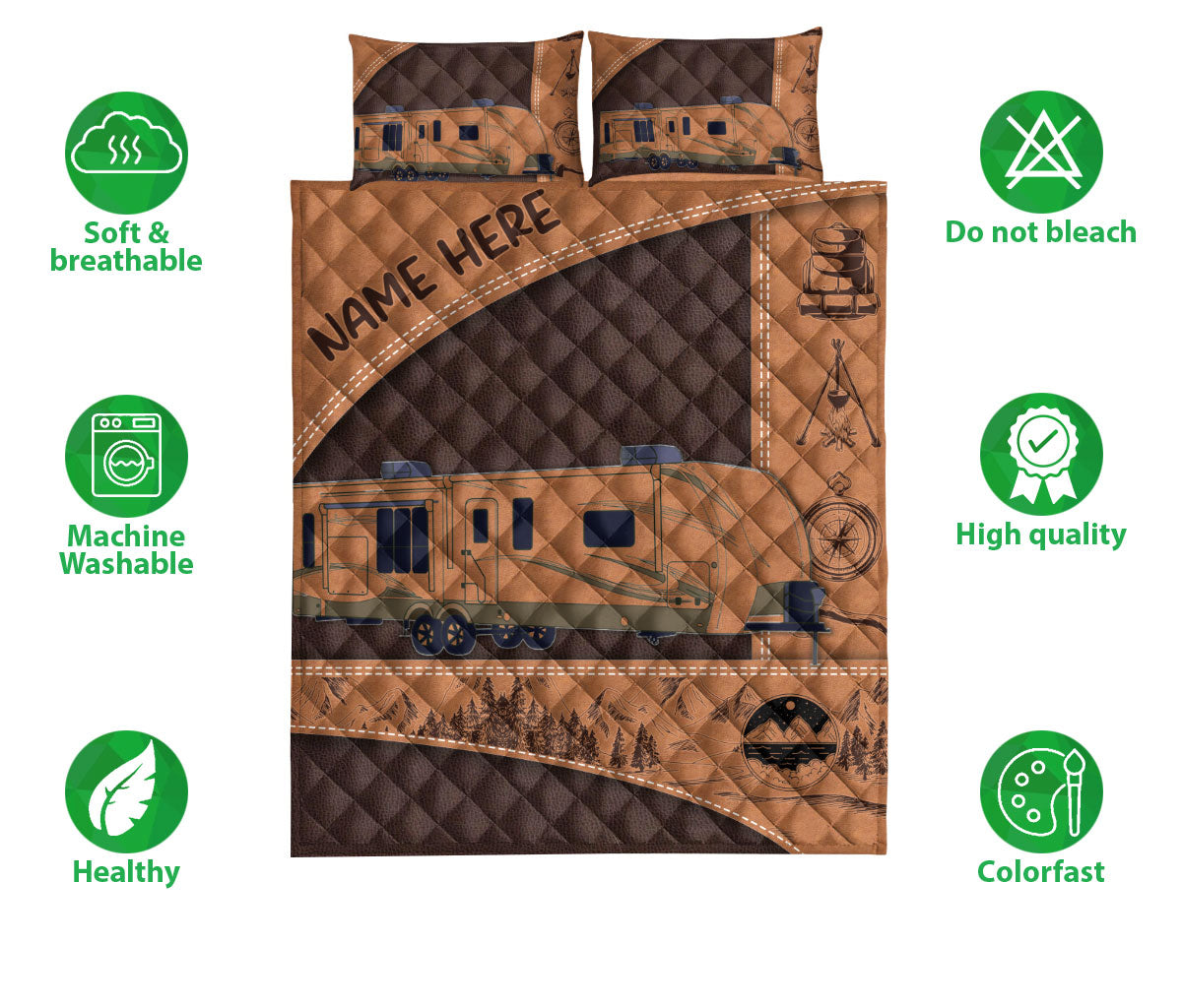 Ohaprints-Quilt-Bed-Set-Pillowcase-Camping-Lover-Camper-Travel-Trailer-Brown-Custom-Personalized-Name-Blanket-Bedspread-Bedding-3695-Double (70'' x 80'')