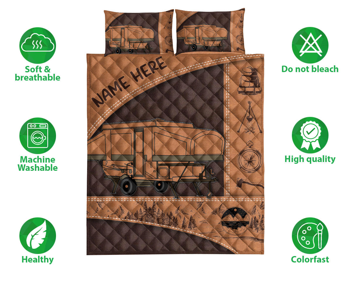 Ohaprints-Quilt-Bed-Set-Pillowcase-Camping-Lover-Camper-Trailer-Popup-Brown-Custom-Personalized-Name-Blanket-Bedspread-Bedding-3696-Double (70'' x 80'')