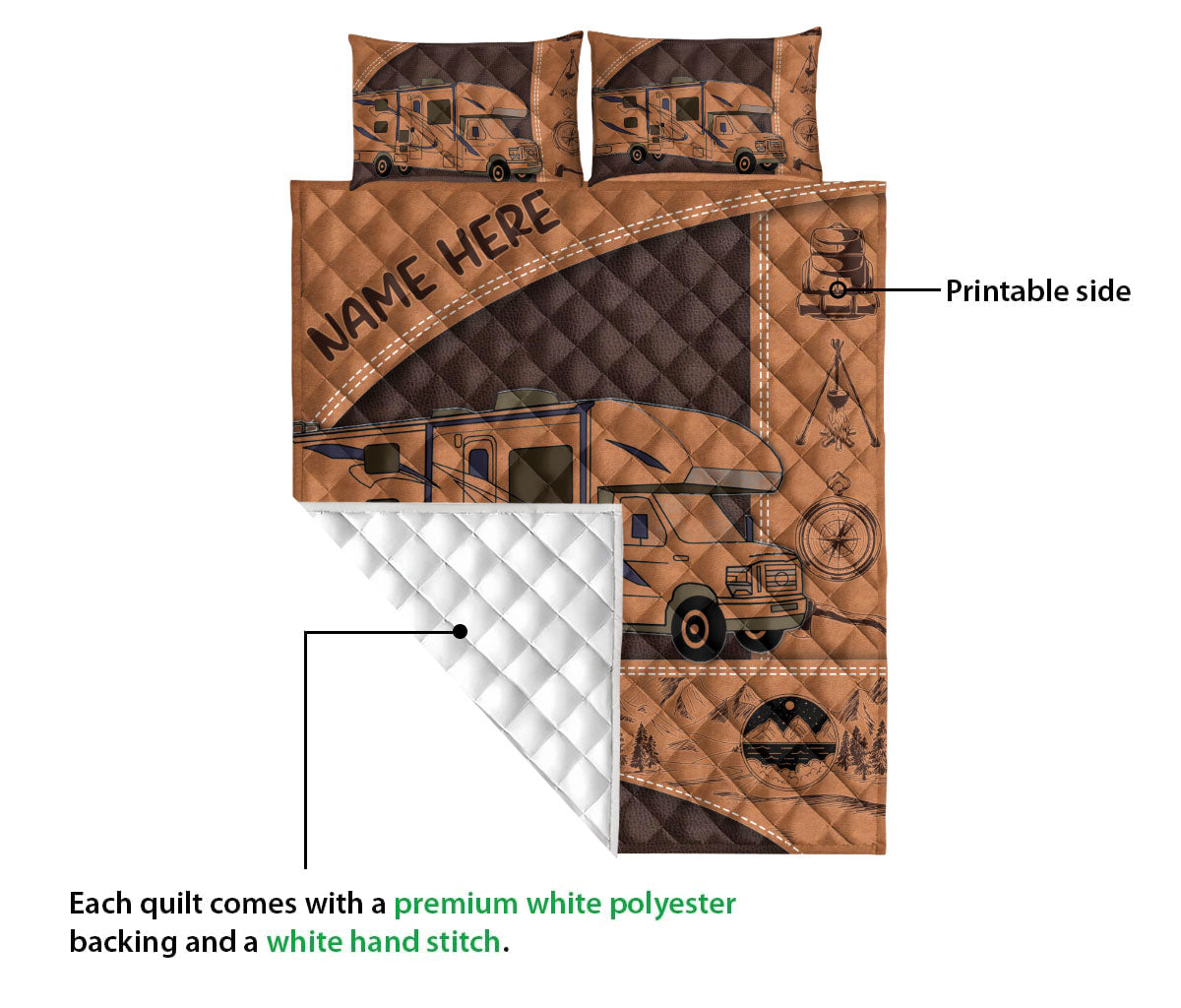 Ohaprints-Quilt-Bed-Set-Pillowcase-Camping-Lover-Camper-Class-C-Brown-Pattern-Custom-Personalized-Name-Blanket-Bedspread-Bedding-3697-Queen (80'' x 90'')