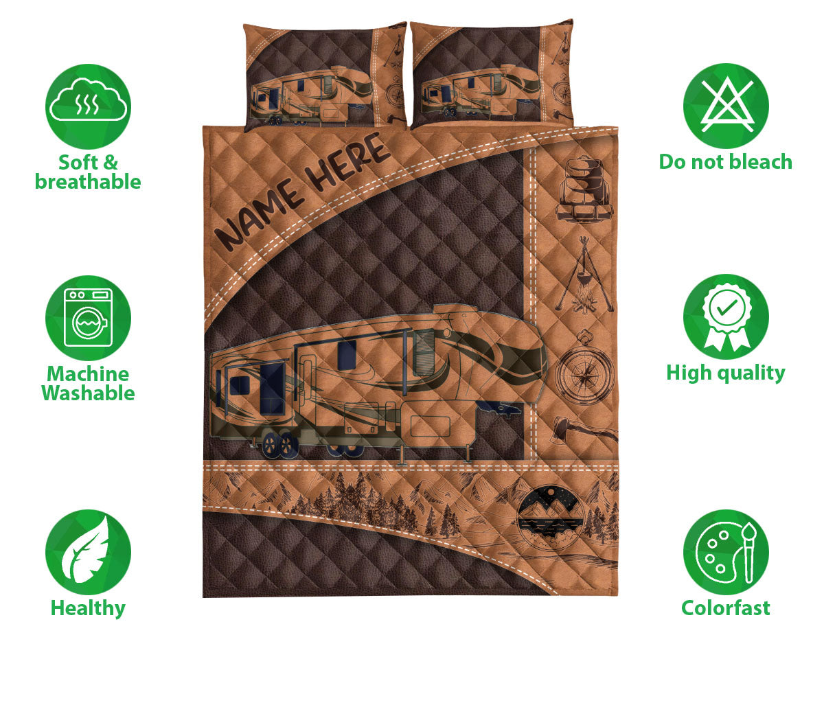 Ohaprints-Quilt-Bed-Set-Pillowcase-Camping-Lover-Camper-5Th-Wheel-Brown-Gift-Custom-Personalized-Name-Blanket-Bedspread-Bedding-3698-Double (70'' x 80'')