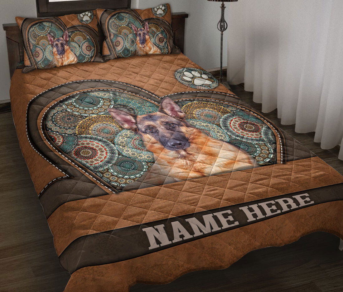 Ohaprints-Quilt-Bed-Set-Pillowcase-German-Shepherd-Heart-Brown-Mandala-Lover-Custom-Personalized-Name-Blanket-Bedspread-Bedding-3729-Throw (55'' x 60'')