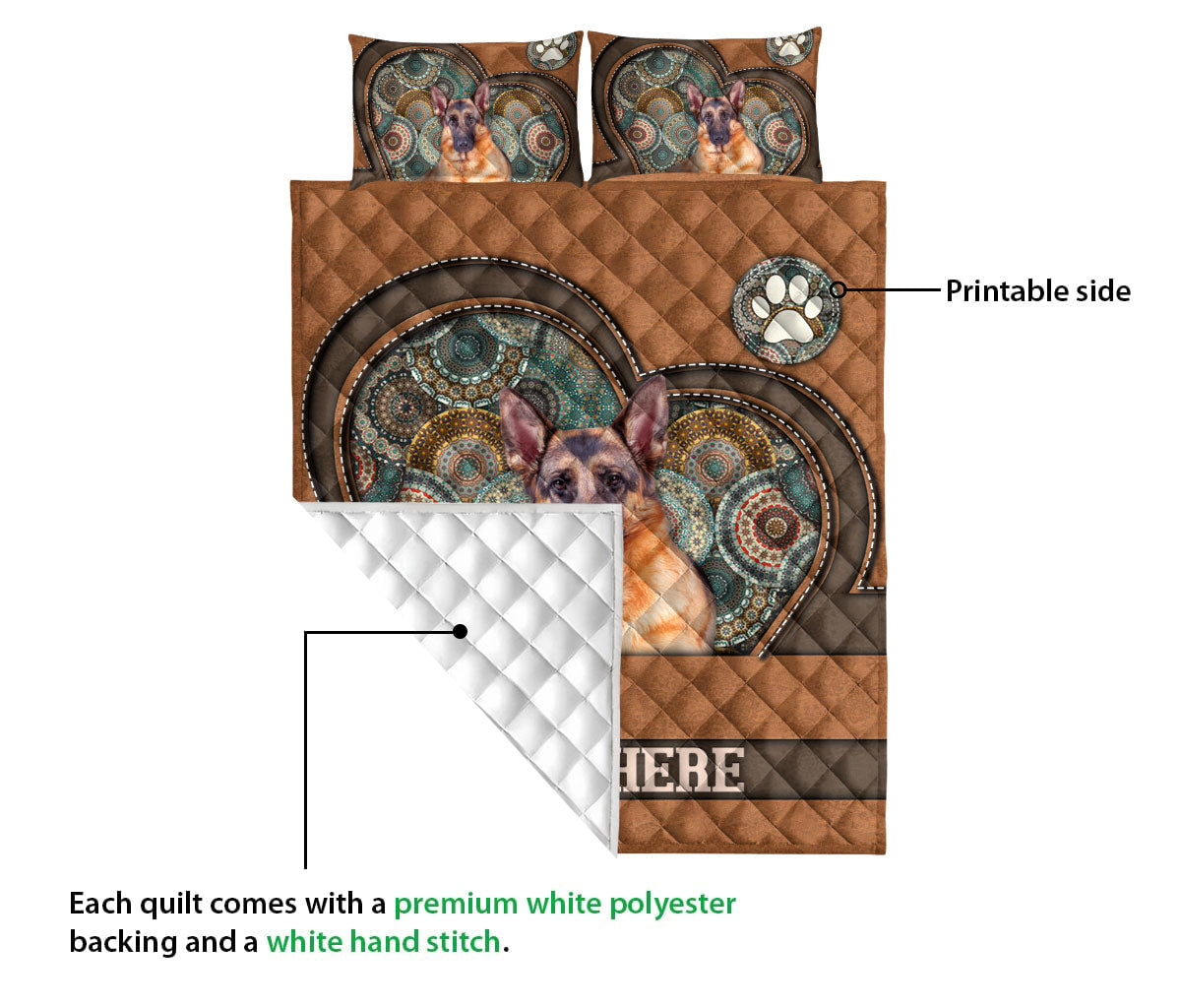 Ohaprints-Quilt-Bed-Set-Pillowcase-German-Shepherd-Heart-Brown-Mandala-Lover-Custom-Personalized-Name-Blanket-Bedspread-Bedding-3729-Queen (80'' x 90'')