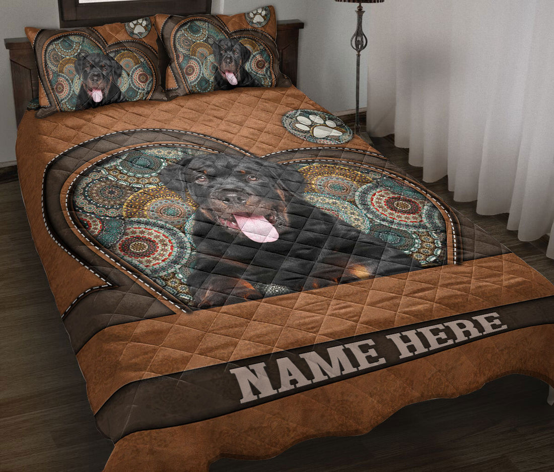 Ohaprints-Quilt-Bed-Set-Pillowcase-Rottweiler-Heart-Brown-Mandala-Dog-Lover-Custom-Personalized-Name-Blanket-Bedspread-Bedding-3735-Throw (55'' x 60'')