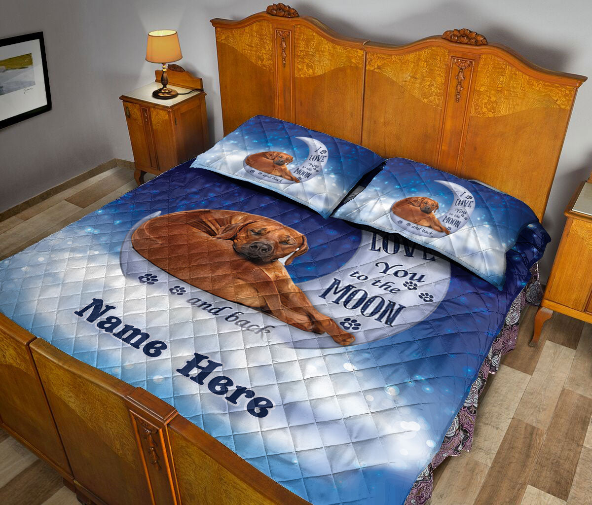 Ohaprints-Quilt-Bed-Set-Pillowcase-Rhodesian-Ridgeback-Dog-I-Love-You-To-The-Moon-&-Back-Custom-Personalized-Name-Blanket-Bedspread-Bedding-833-Queen (80'' x 90'')