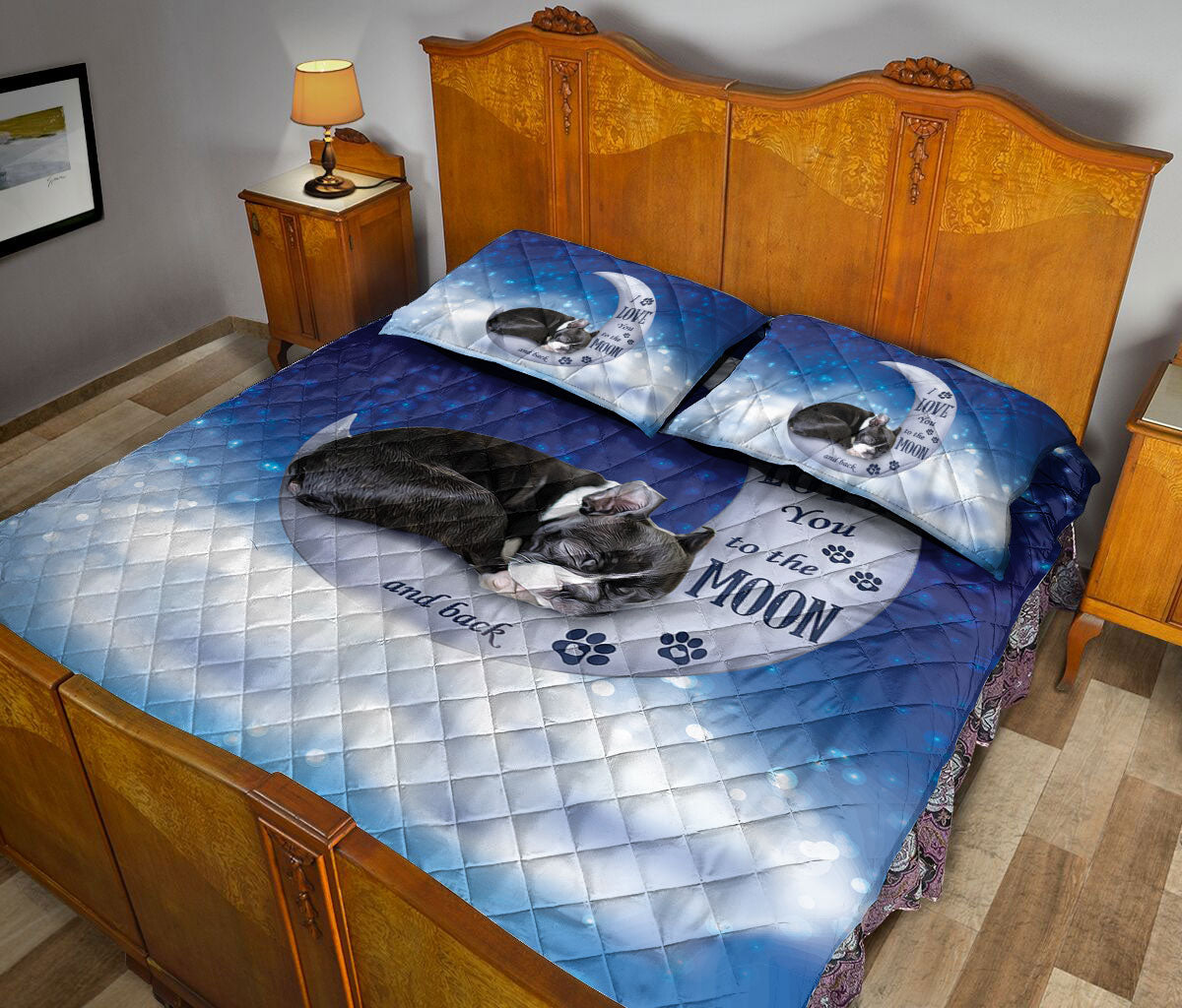 Ohaprints-Quilt-Bed-Set-Pillowcase-Boston-Terrier-Dog-I-Love-You-To-The-Moon-And-Back-Gift-For-Dog-Puppy-Lover-Blanket-Bedspread-Bedding-724-Queen (80'' x 90'')