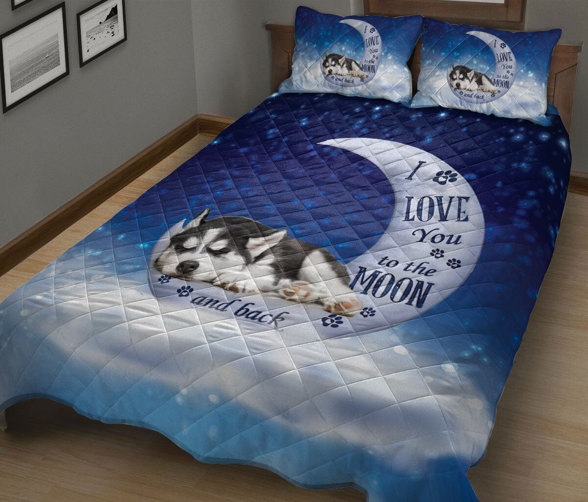 Ohaprints-Quilt-Bed-Set-Pillowcase-Sleeping-Husky-Sibir-I-Love-You-To-The-Moon-And-Back-Gift-For-Dog-Puppy-Lover-Blanket-Bedspread-Bedding-1894-King (90'' x 100'')