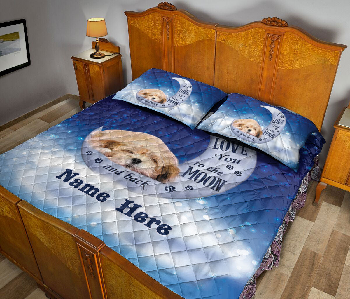 Ohaprints-Quilt-Bed-Set-Pillowcase-Shih-Tzu-Dog-I-Love-You-To-The-Moon-And-Back-Custom-Personalized-Name-Blanket-Bedspread-Bedding-834-Queen (80'' x 90'')