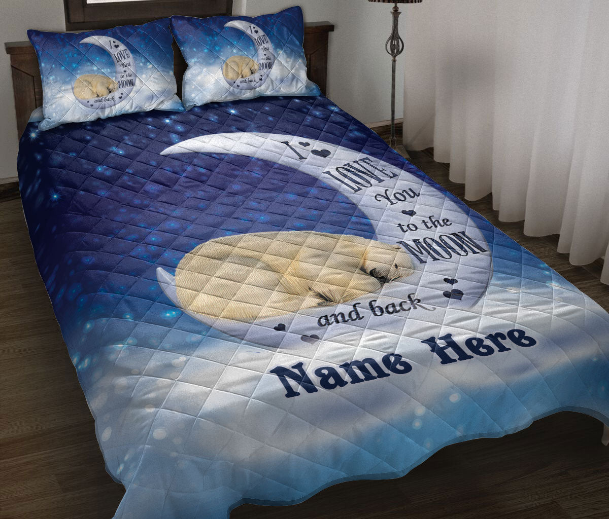 Ohaprints-Quilt-Bed-Set-Pillowcase-Polar-Bear-I-Love-You-To-The-Moon-&-Back-Animal-Lover-Custom-Personalized-Name-Blanket-Bedspread-Bedding-738-Throw (55'' x 60'')