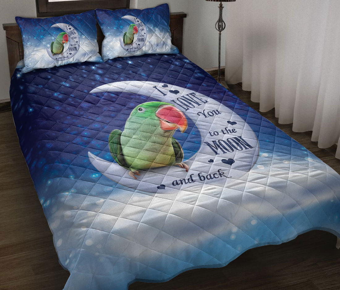 Ohaprints-Quilt-Bed-Set-Pillowcase-Cute-Parrot-I-Love-You-To-The-Moon-And-Back-Gift-For-Animal-Lover-Blanket-Bedspread-Bedding-836-Throw (55'' x 60'')