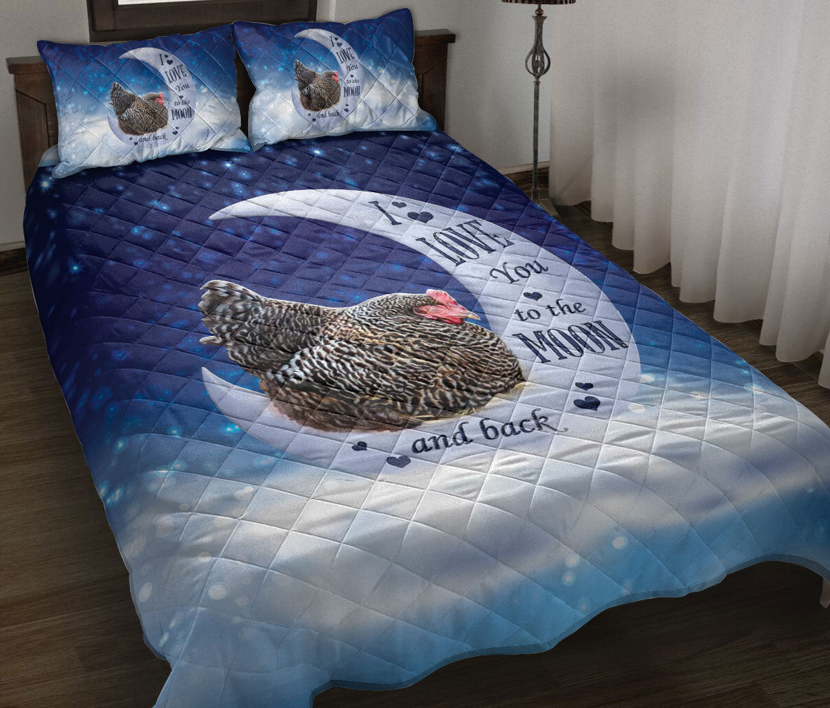 Ohaprints-Quilt-Bed-Set-Pillowcase-Chicken-I-Love-You-To-The-Moon-And-Back-Gift-For-Farm-Animal-Lover-Blanket-Bedspread-Bedding-2596-Throw (55'' x 60'')