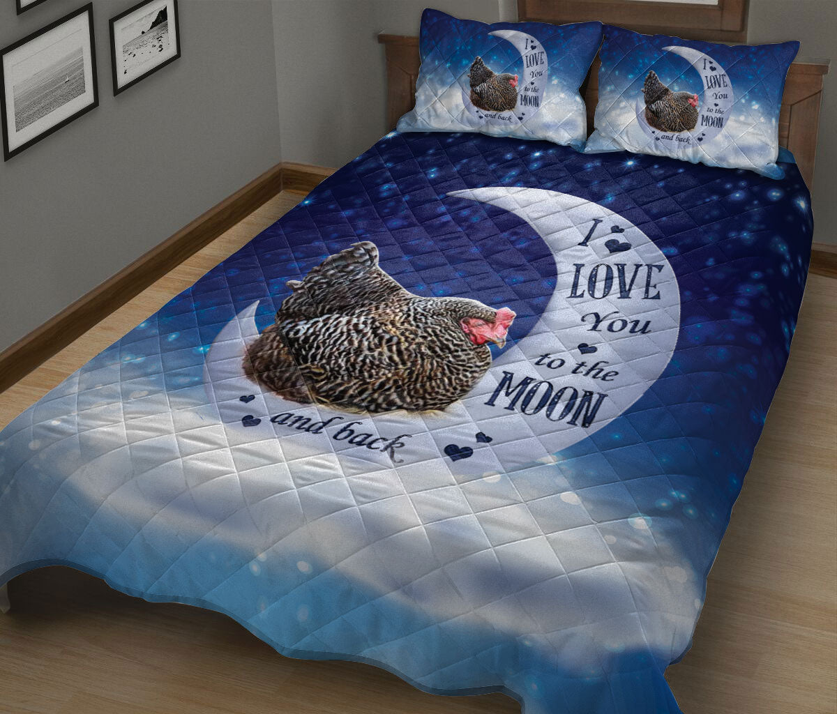 Ohaprints-Quilt-Bed-Set-Pillowcase-Chicken-I-Love-You-To-The-Moon-And-Back-Gift-For-Farm-Animal-Lover-Blanket-Bedspread-Bedding-2596-King (90'' x 100'')