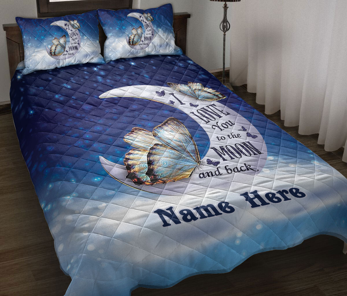 Ohaprints-Quilt-Bed-Set-Pillowcase-Butterfly-I-Love-You-To-The-Moon-&-Back-Animal-Lover-Custom-Personalized-Name-Blanket-Bedspread-Bedding-1916-Throw (55'' x 60'')