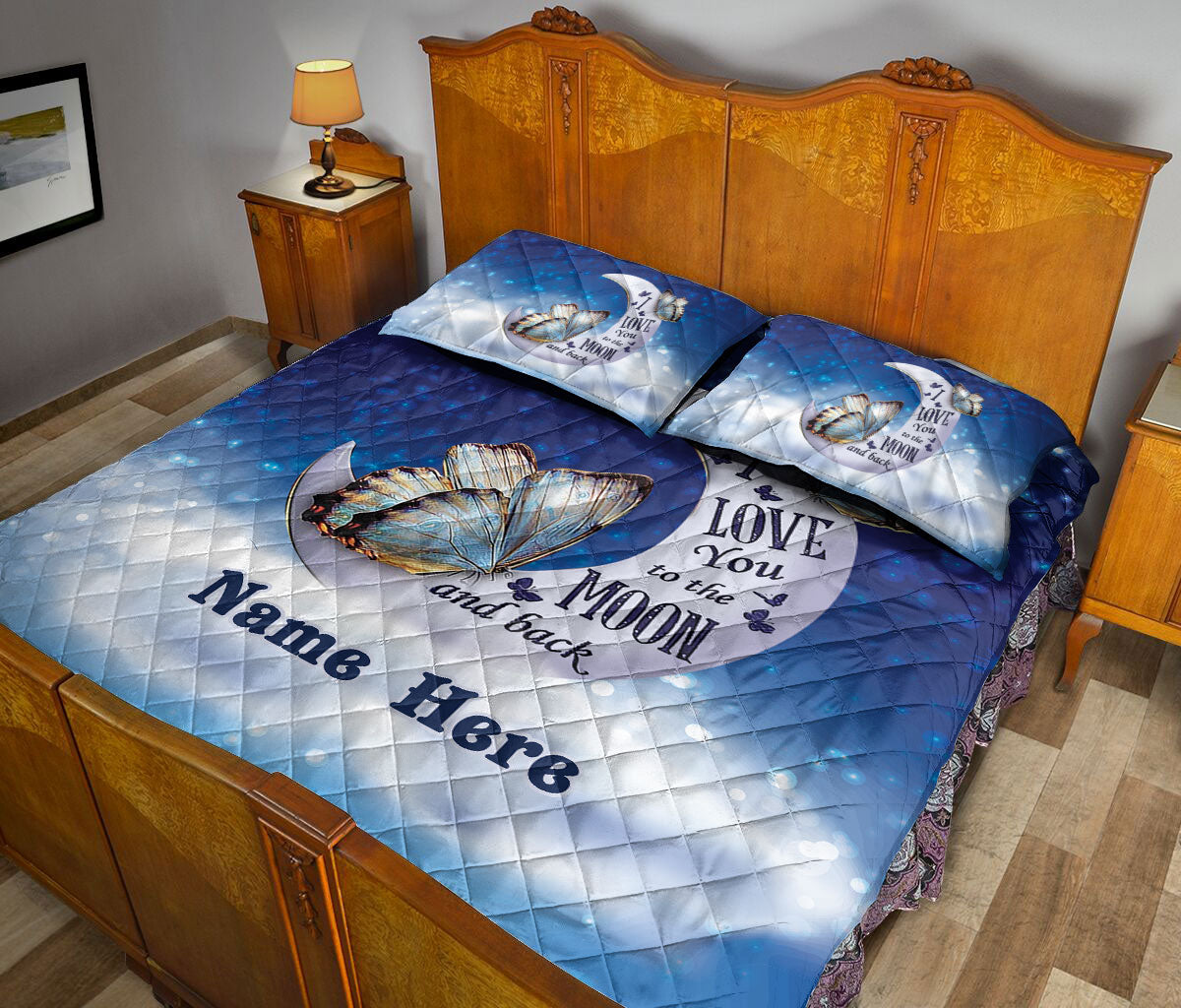 Ohaprints-Quilt-Bed-Set-Pillowcase-Butterfly-I-Love-You-To-The-Moon-&-Back-Animal-Lover-Custom-Personalized-Name-Blanket-Bedspread-Bedding-1916-Queen (80'' x 90'')