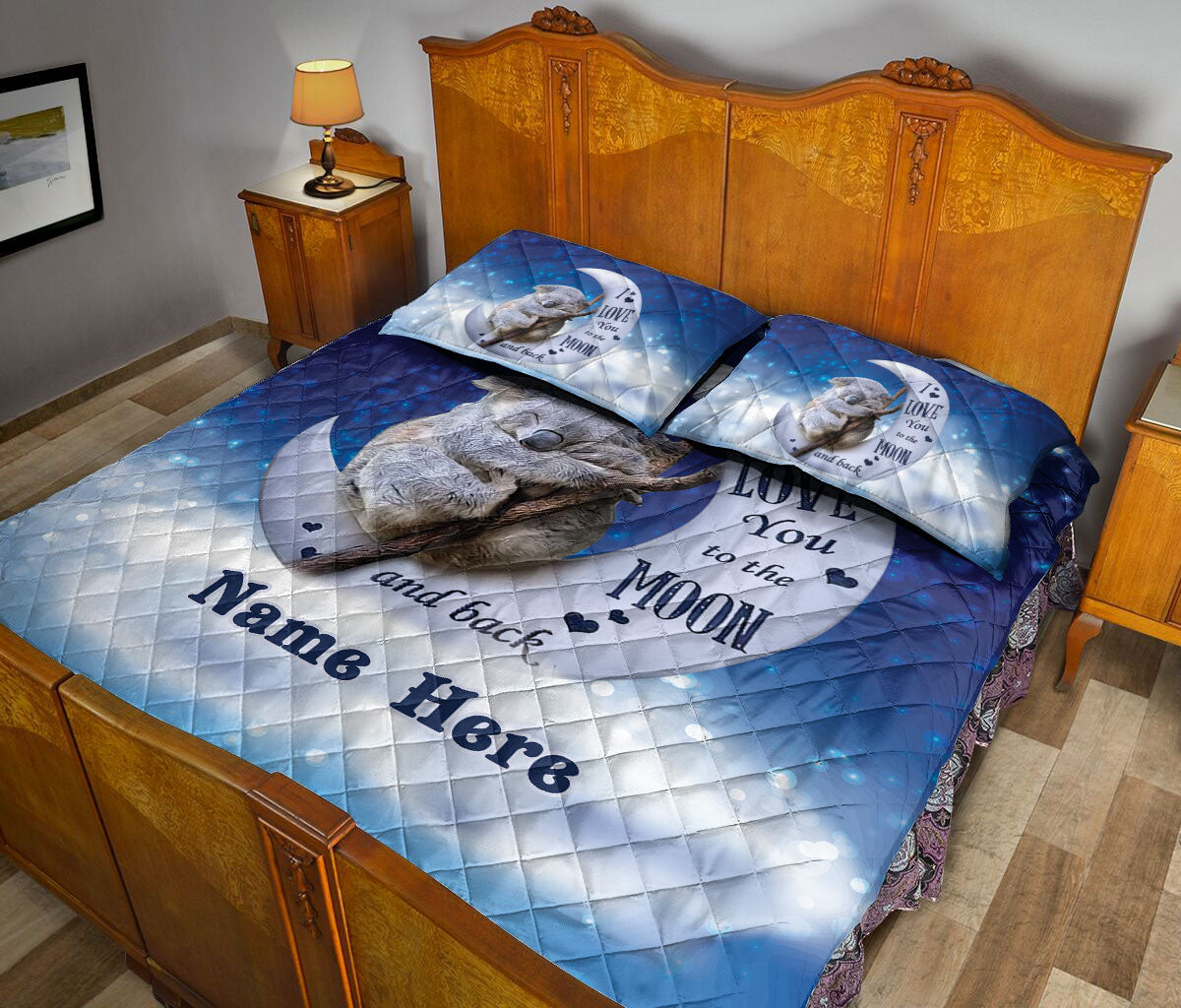 Ohaprints-Quilt-Bed-Set-Pillowcase-Cute-Koala-I-Love-You-To-The-Moon-&-Back-Animal-Lover-Custom-Personalized-Name-Blanket-Bedspread-Bedding-2487-Queen (80'' x 90'')