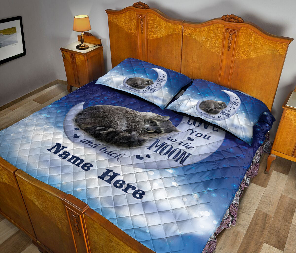 Ohaprints-Quilt-Bed-Set-Pillowcase-Raccoon-I-Love-You-To-The-Moon-And-Back-Custom-Personalized-Name-Blanket-Bedspread-Bedding-137-Queen (80'' x 90'')