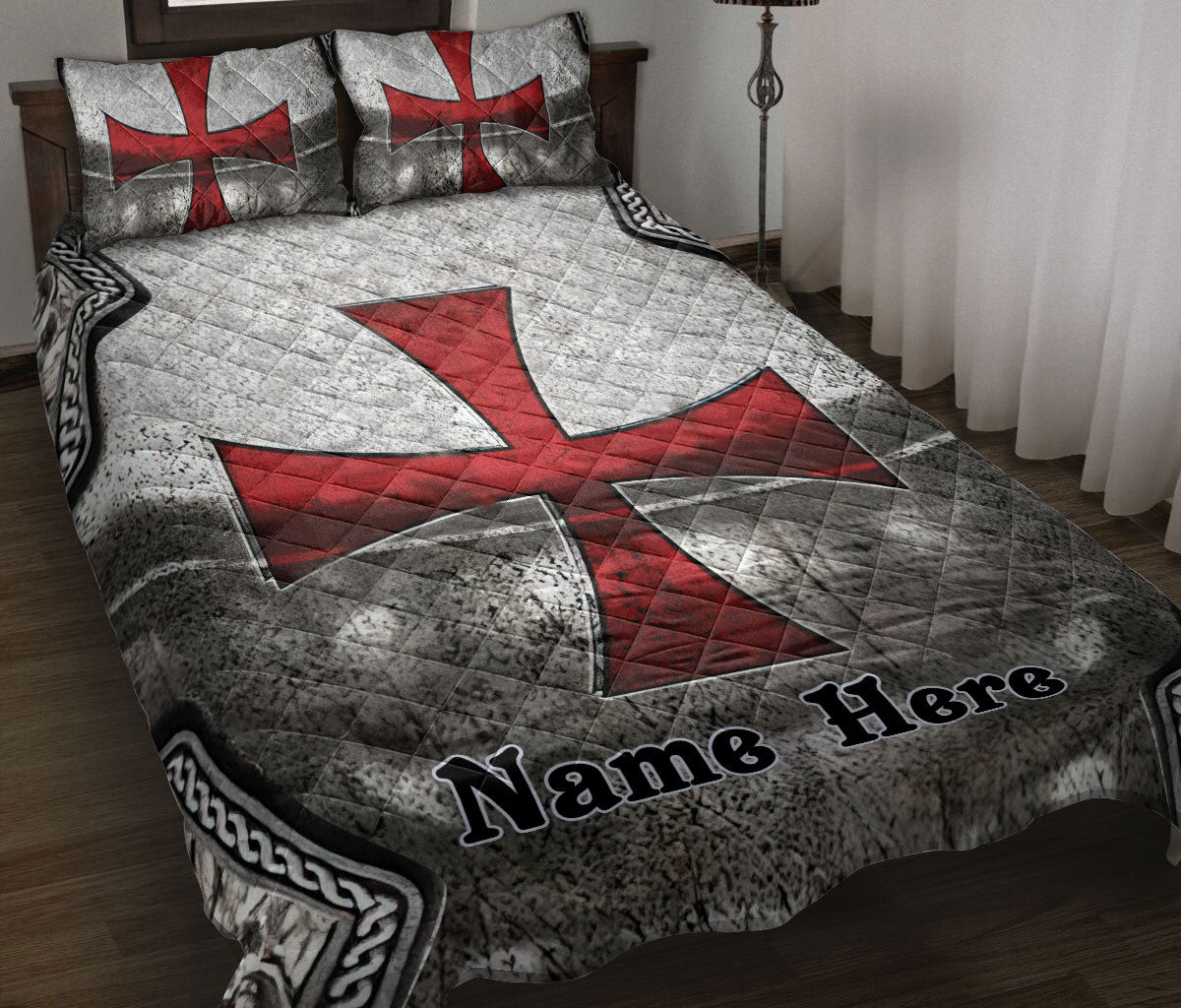 Ohaprints-Quilt-Bed-Set-Pillowcase-Knights-Templar-Armor-Shield-Pattern-Custom-Personalized-Name-Blanket-Bedspread-Bedding-3016-Throw (55'' x 60'')