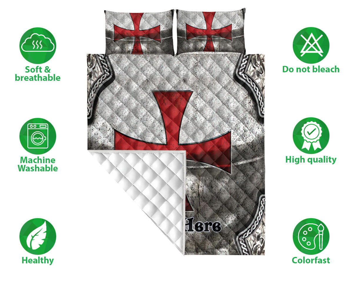 Ohaprints-Quilt-Bed-Set-Pillowcase-Knights-Templar-Armor-Shield-Pattern-Custom-Personalized-Name-Blanket-Bedspread-Bedding-3016-Double (70'' x 80'')