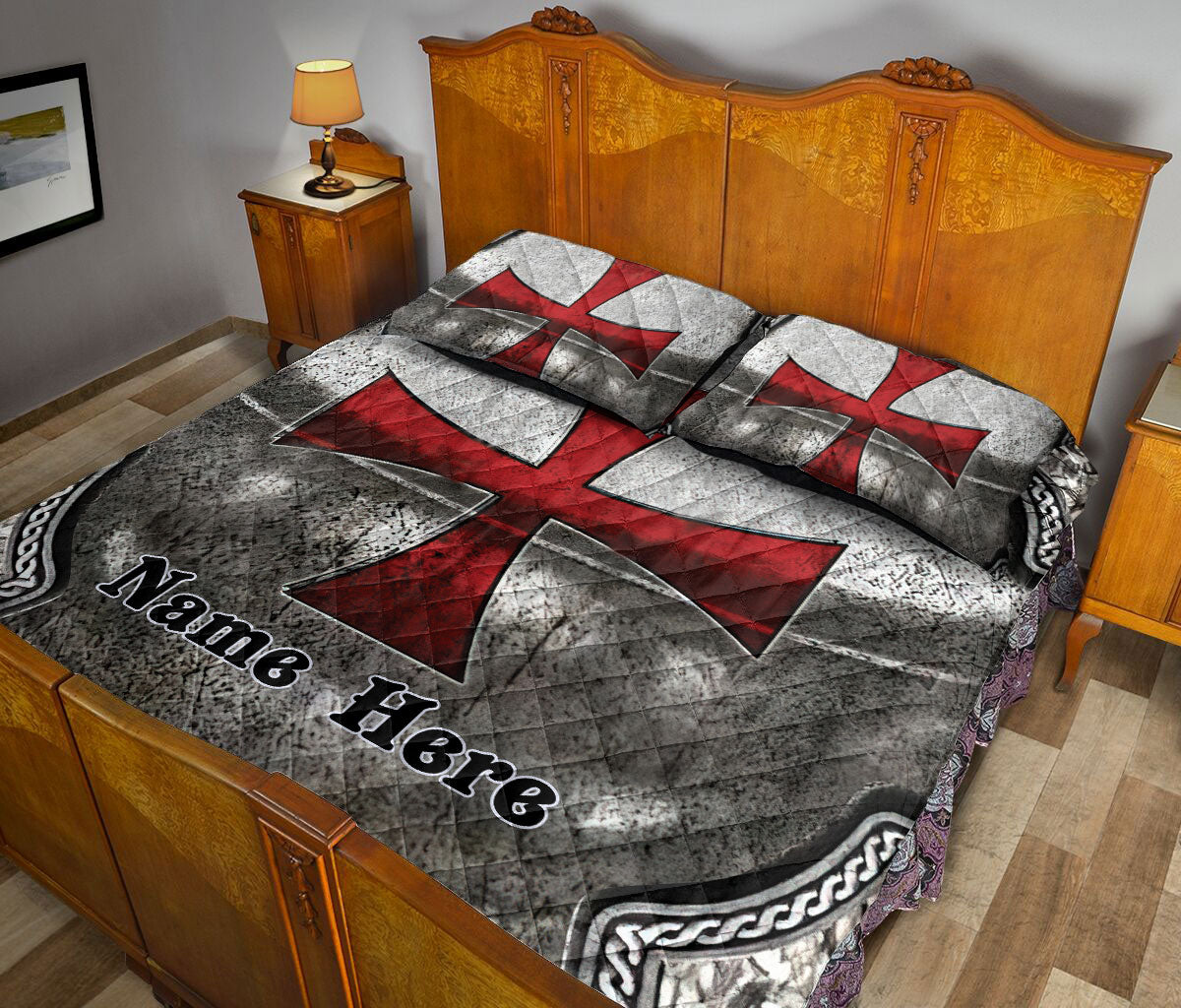 Ohaprints-Quilt-Bed-Set-Pillowcase-Knights-Templar-Armor-Shield-Pattern-Custom-Personalized-Name-Blanket-Bedspread-Bedding-3016-Queen (80'' x 90'')