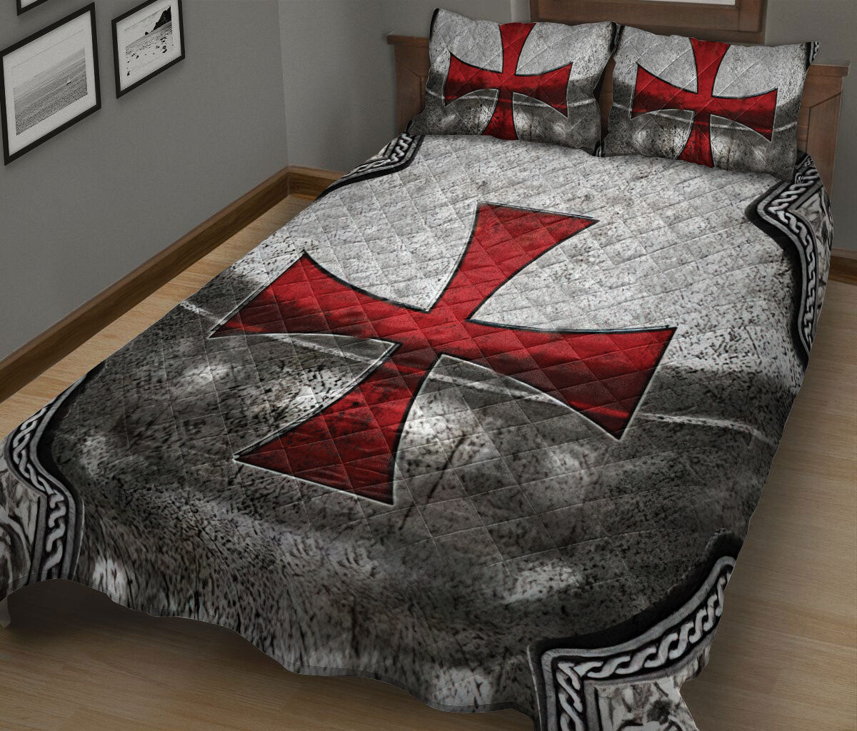 Ohaprints-Quilt-Bed-Set-Pillowcase-Knights-Templar-Armor-Shield-Pattern-Blanket-Bedspread-Bedding-2503-King (90'' x 100'')