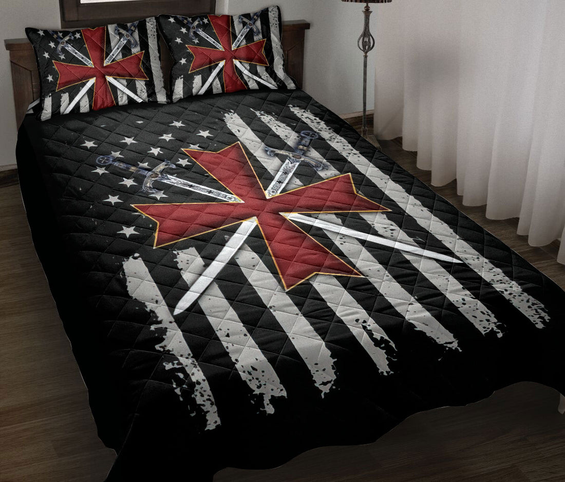 Ohaprints-Quilt-Bed-Set-Pillowcase-Knights-Templar-Symbols-Sword-American-Flag-Pattern-Blanket-Bedspread-Bedding-2597-Throw (55'' x 60'')