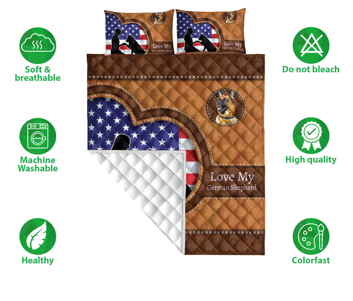 Ohaprints-Quilt-Bed-Set-Pillowcase-Love-My-German-Shepherd-Gift-For-Dog-Lover-Dog-Owner-Heart-Brown-Pattern-Blanket-Bedspread-Bedding-2519-Double (70'' x 80'')