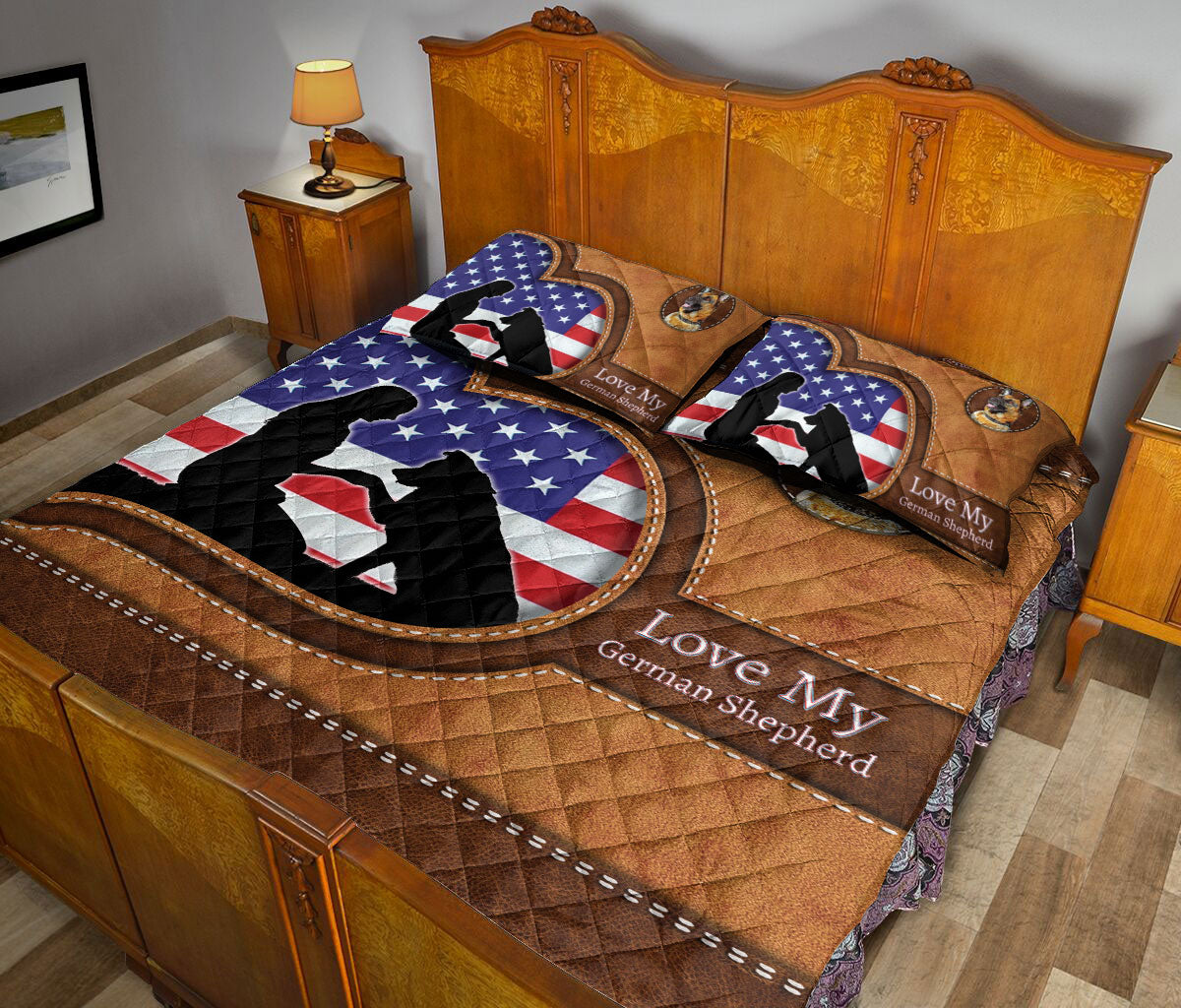 Ohaprints-Quilt-Bed-Set-Pillowcase-Love-My-German-Shepherd-Gift-For-Dog-Lover-Dog-Owner-Heart-Brown-Pattern-Blanket-Bedspread-Bedding-2519-Queen (80'' x 90'')