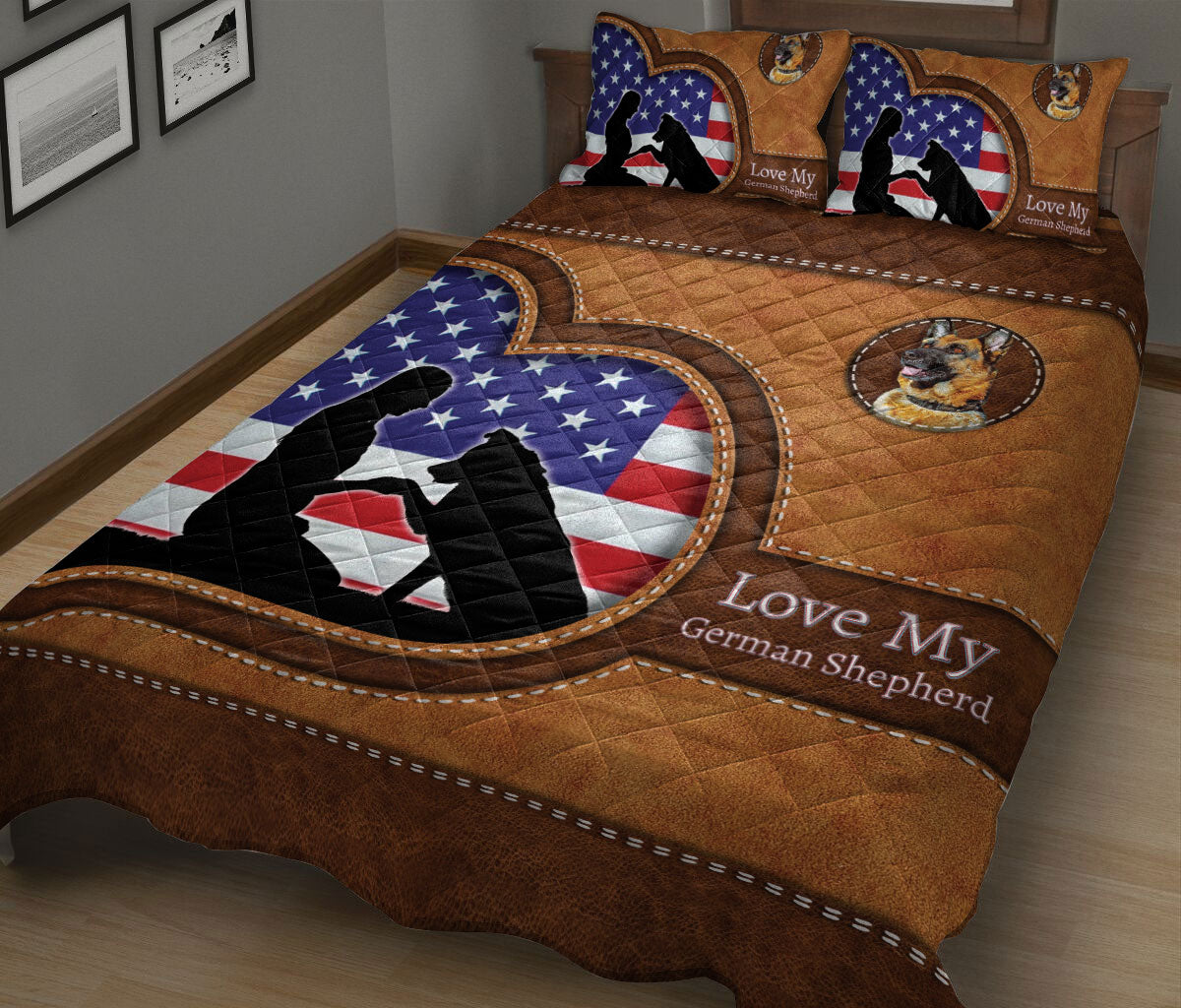 Ohaprints-Quilt-Bed-Set-Pillowcase-Love-My-German-Shepherd-Gift-For-Dog-Lover-Dog-Owner-Heart-Brown-Pattern-Blanket-Bedspread-Bedding-2519-King (90'' x 100'')