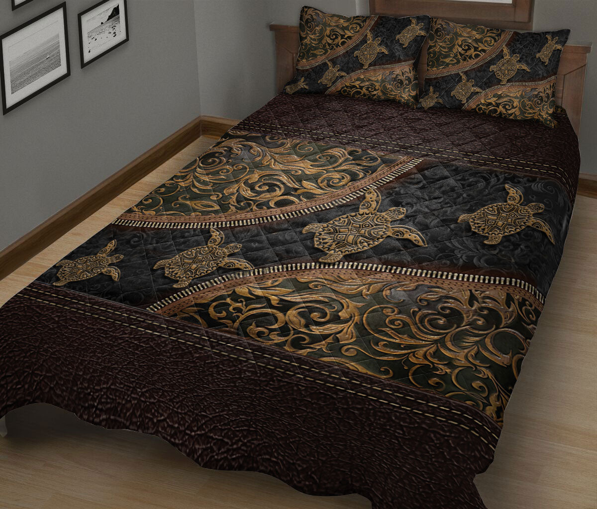 Ohaprints-Quilt-Bed-Set-Pillowcase-Turtle-Mandala-Floral-Boho-Brown-Pattern-Gift-For-Turtle-Lover-Blanket-Bedspread-Bedding-2471-King (90'' x 100'')